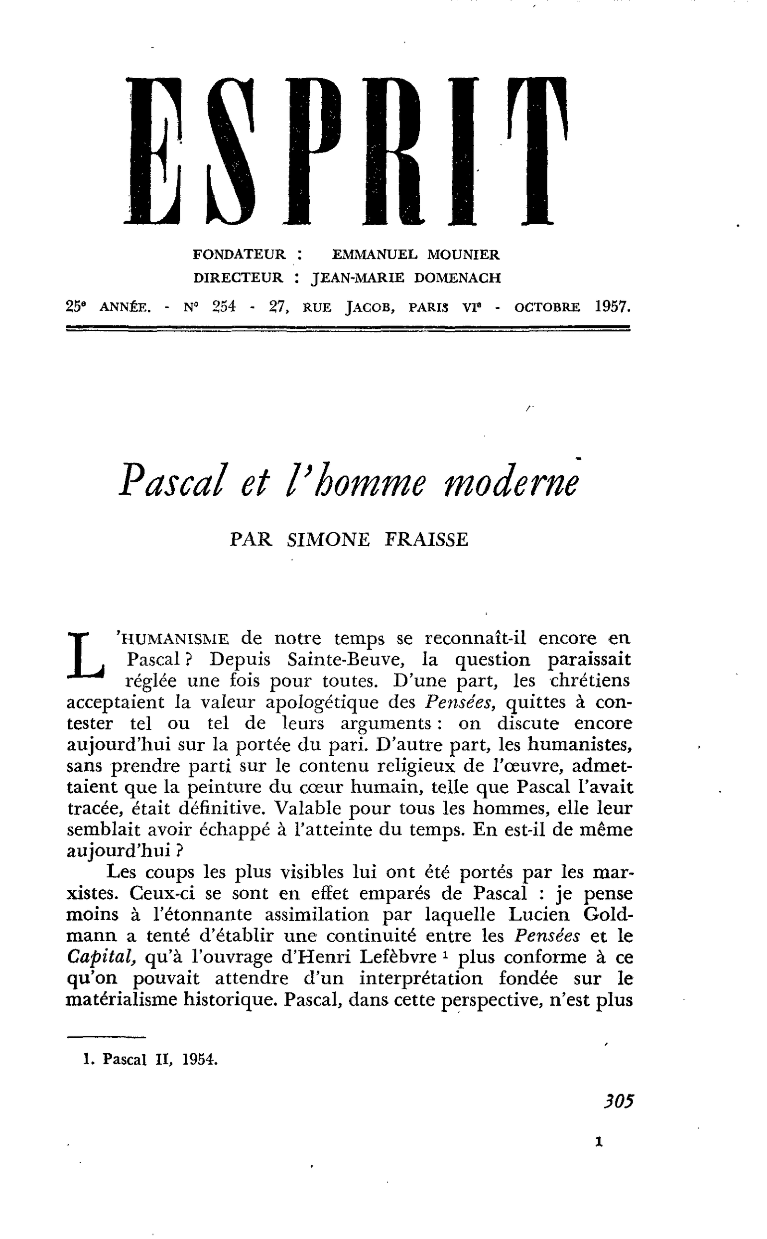 Pascal et l’homme moderne