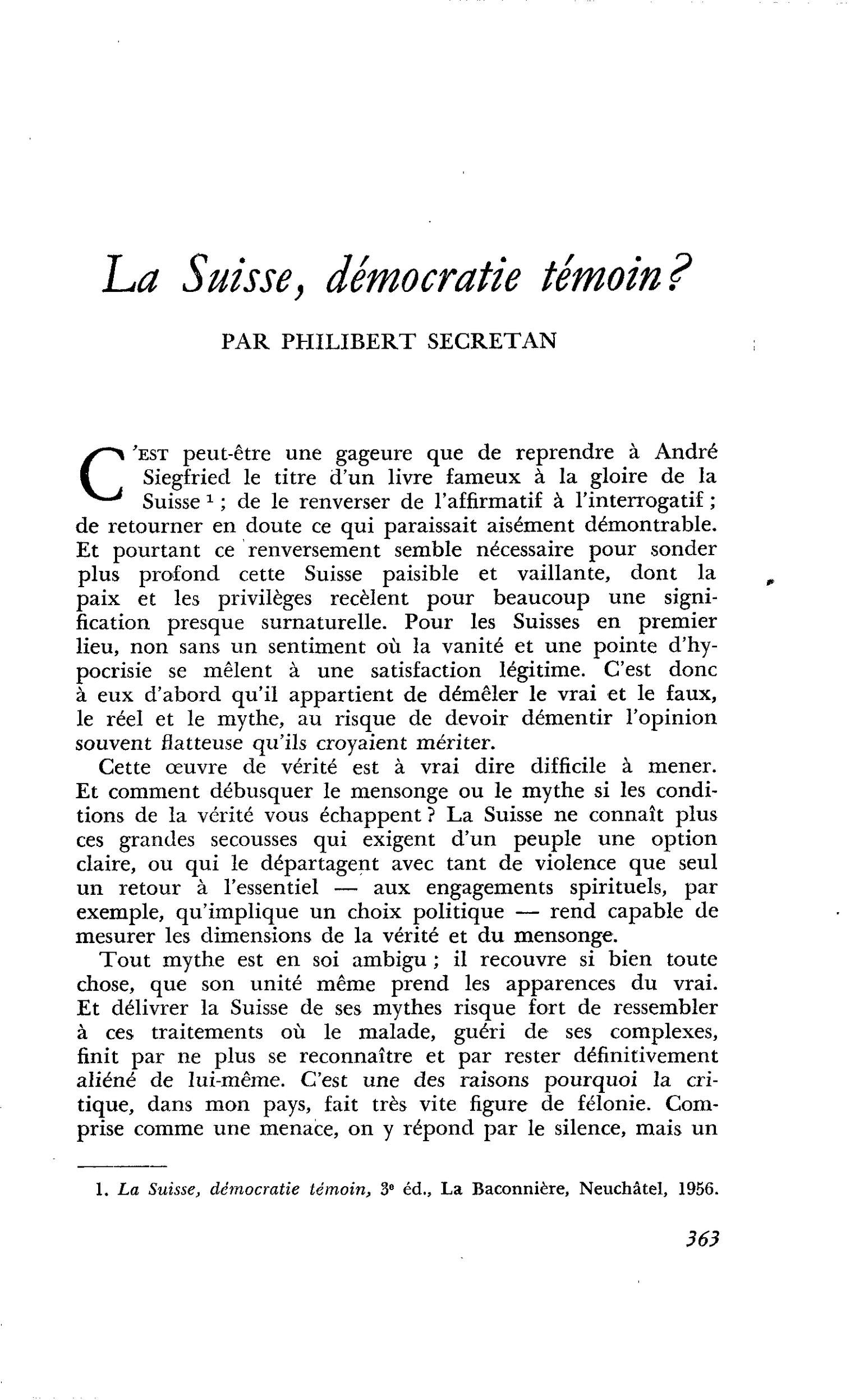 La Suisse, démocratie témoin ?