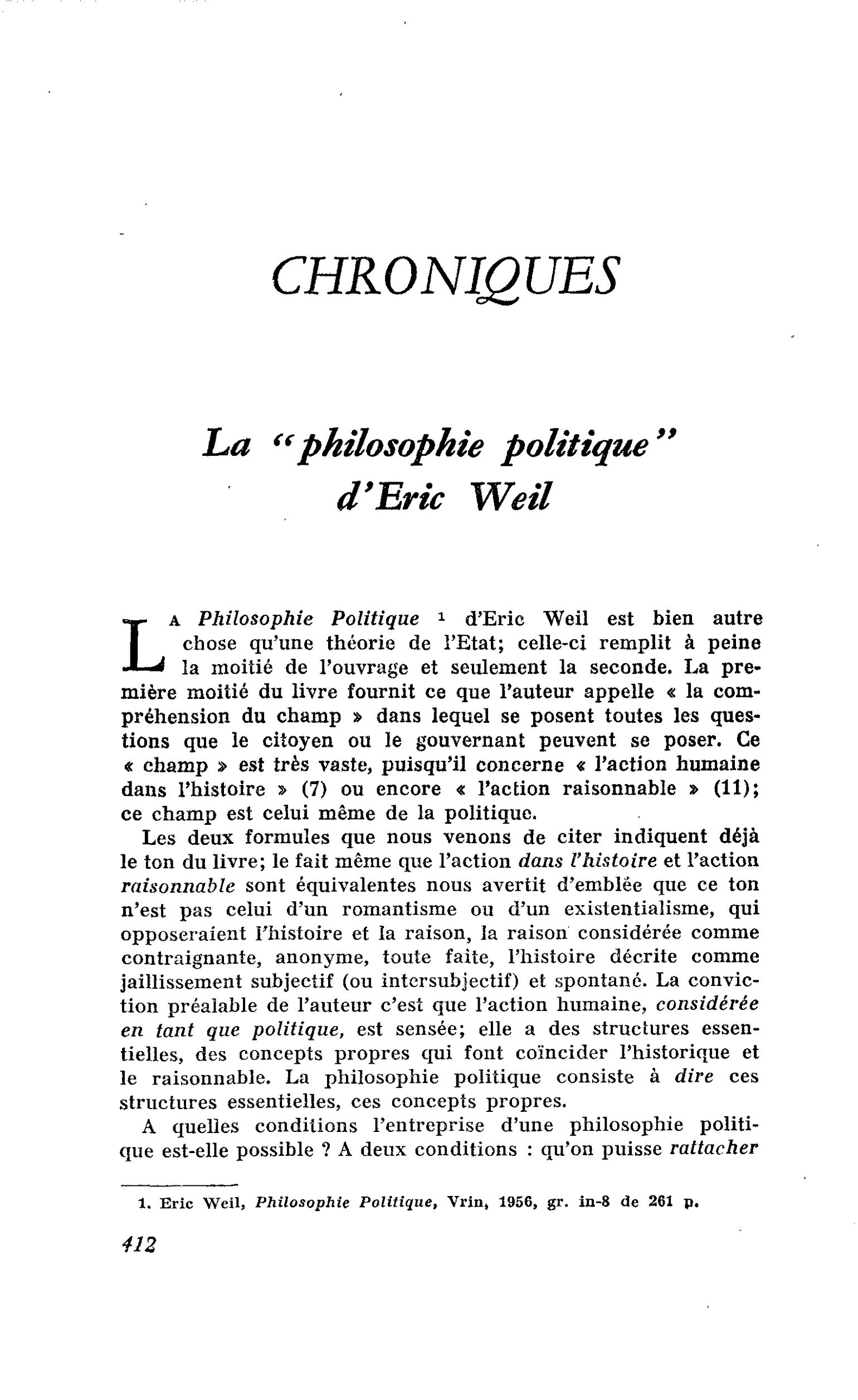 La « philosophie politique » d’Eric Weil