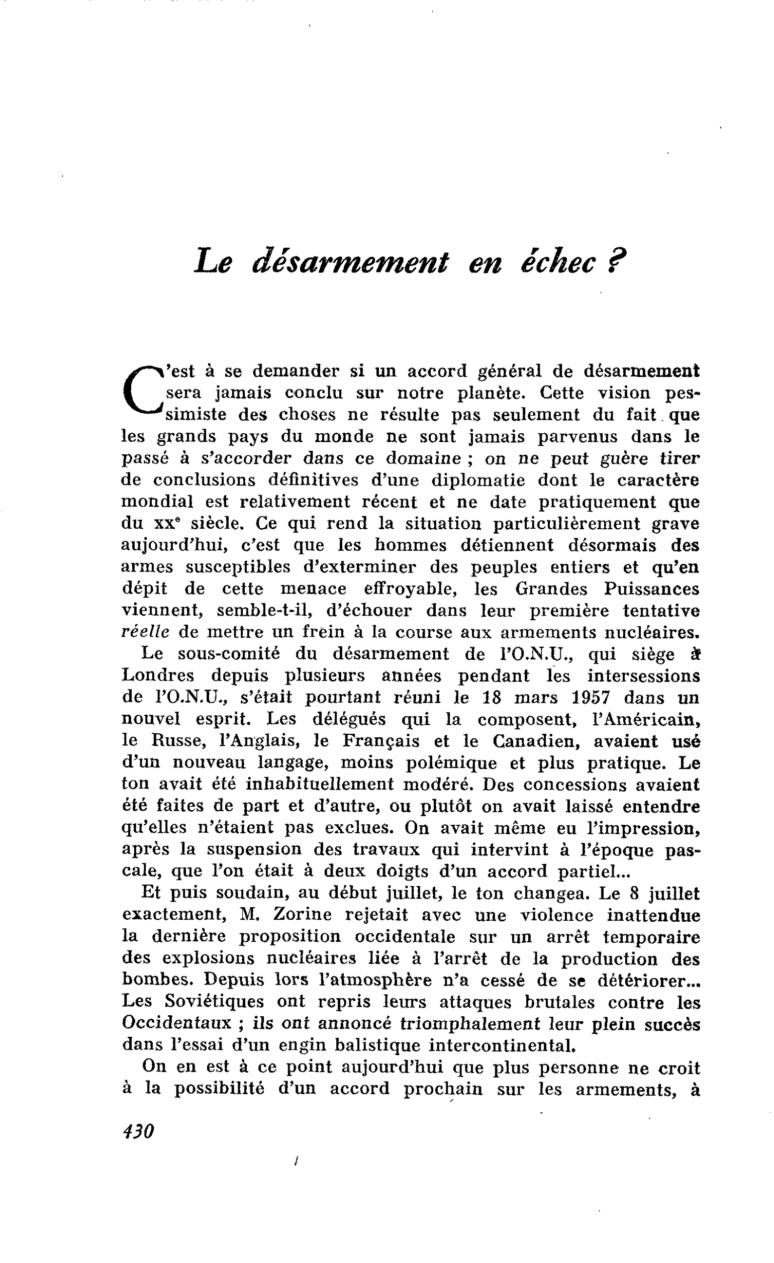 Le désarmement en échec ?