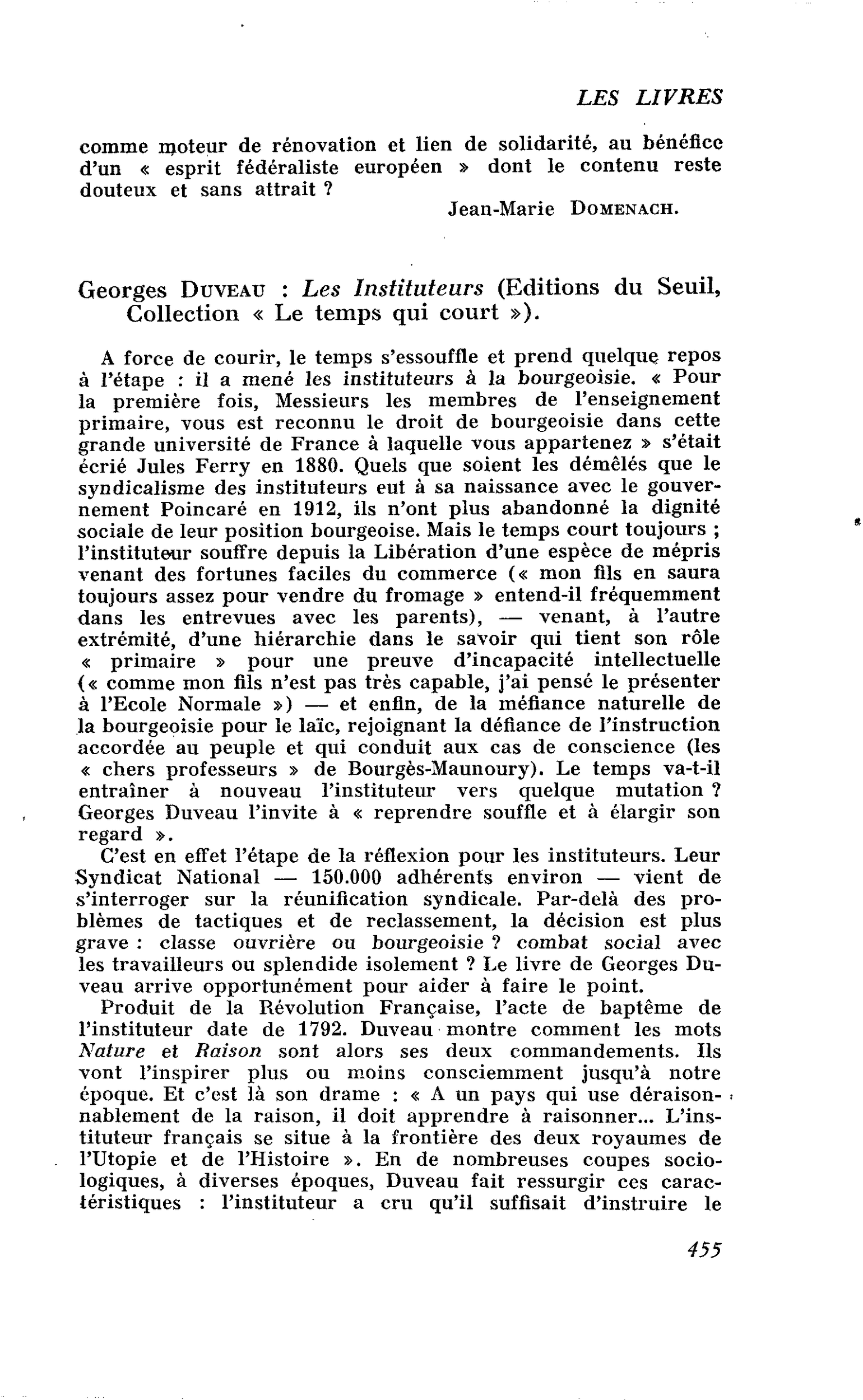 Georges Duveau : Les Instituteurs