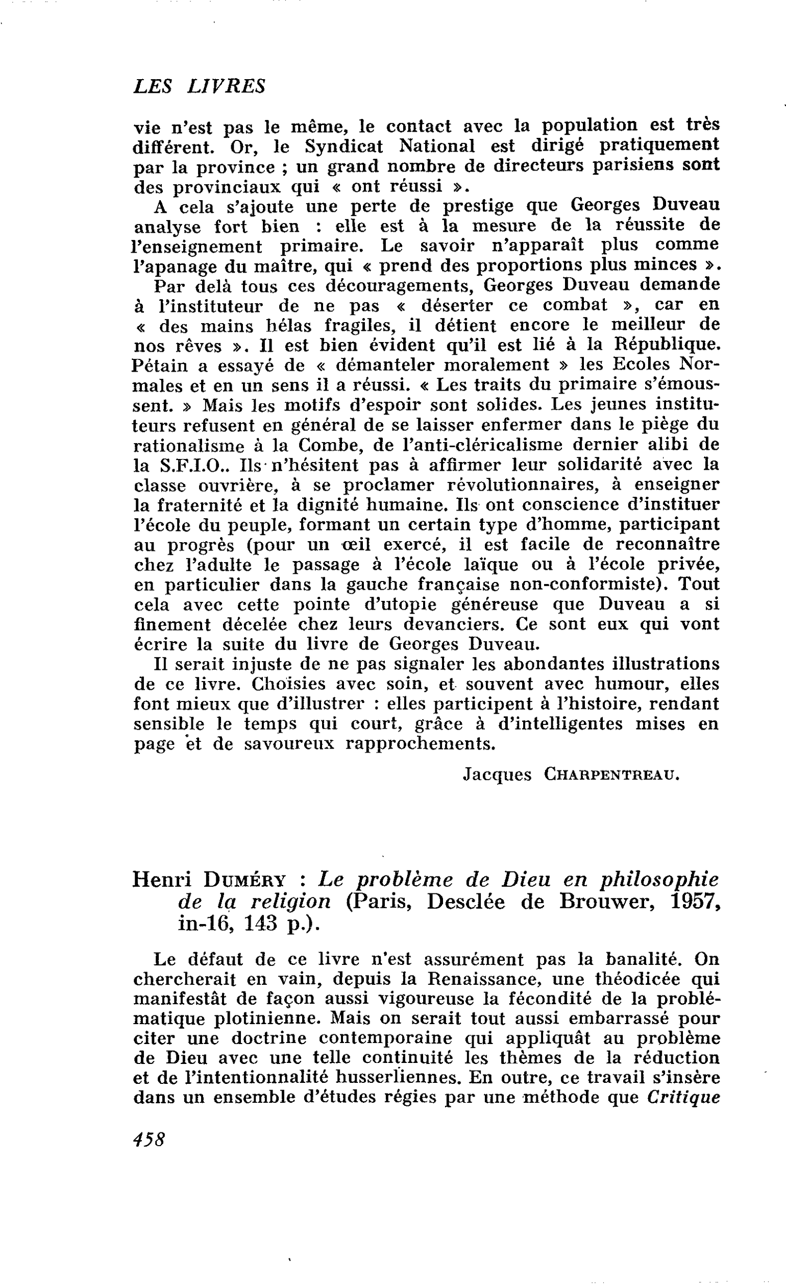 Henri Duméry : Le problème de Dieu en philosophie de la religion
