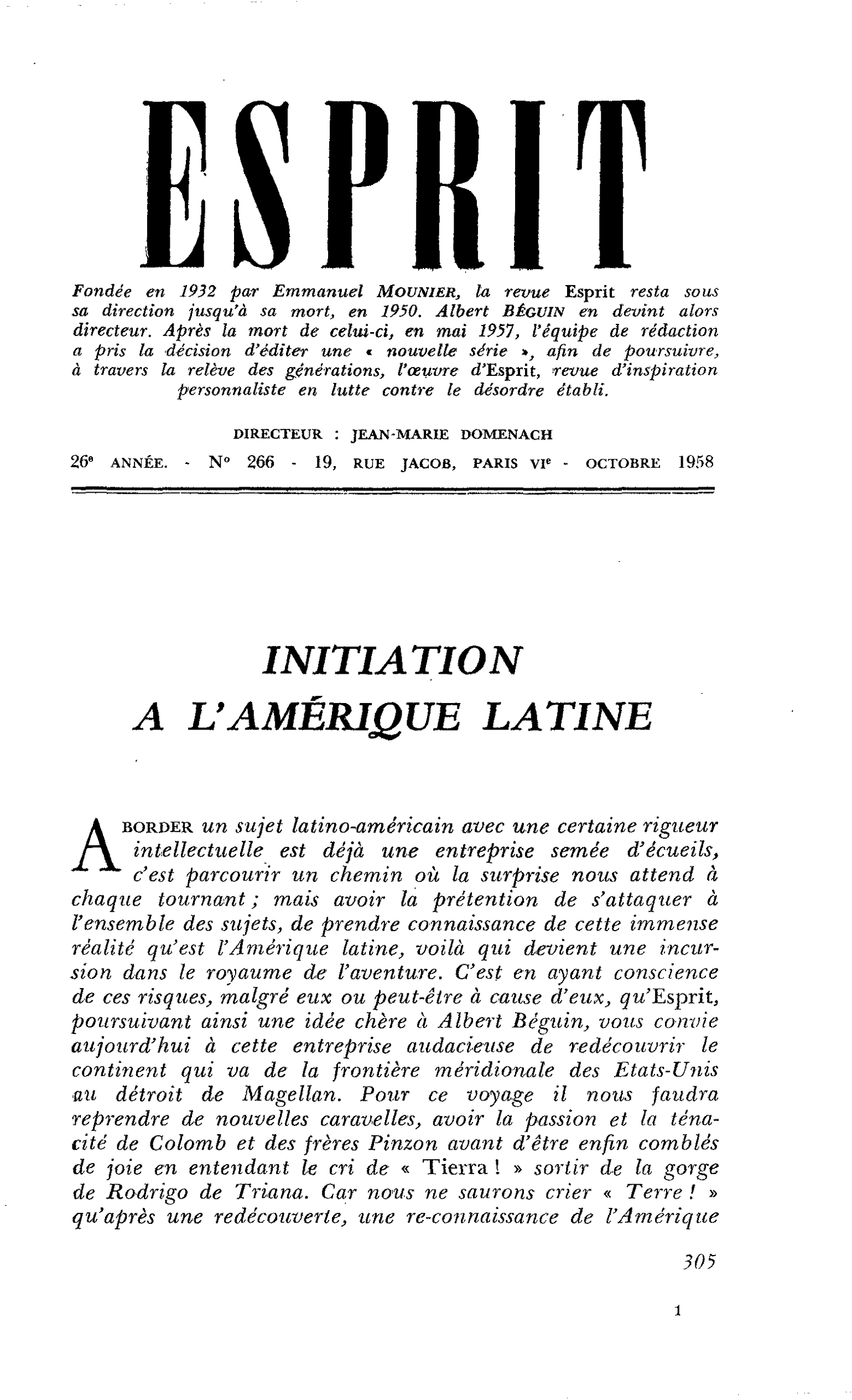 INITIATION A L’AMÉRIQUE LATINE