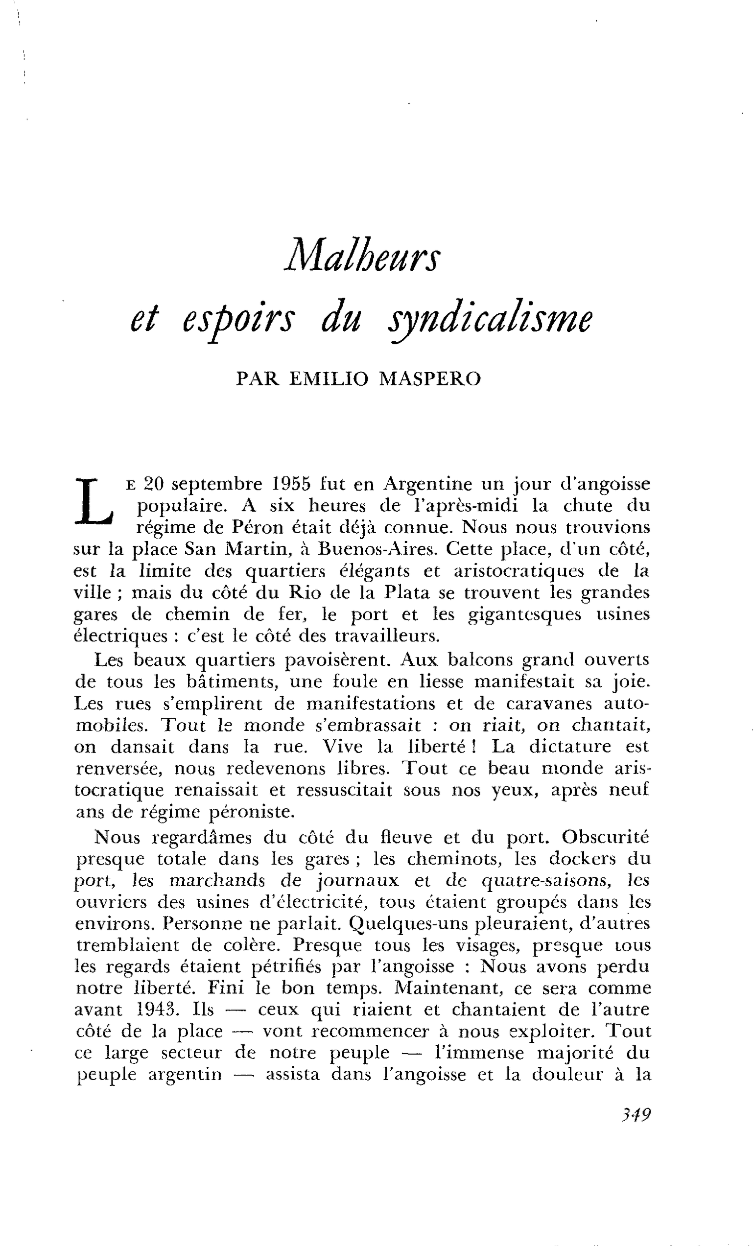 Malheurs et espoirs du syndicalisme