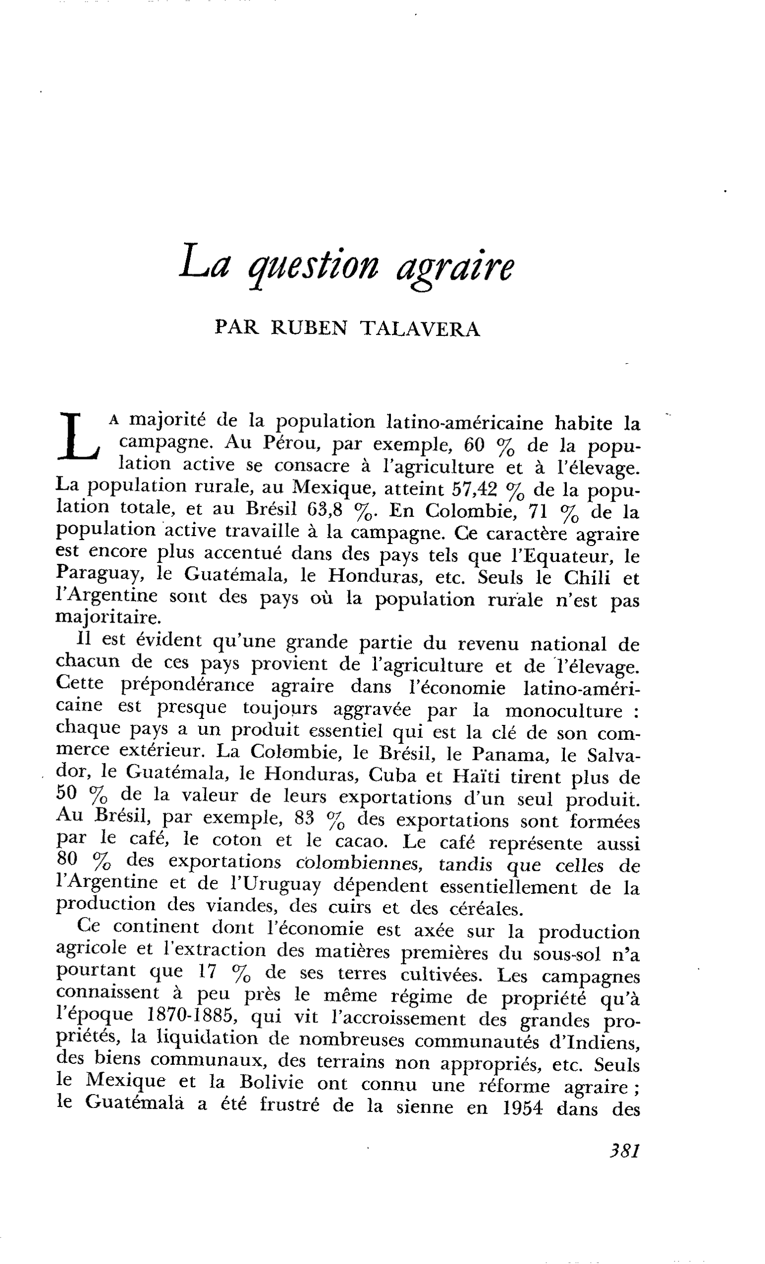 La question agraire