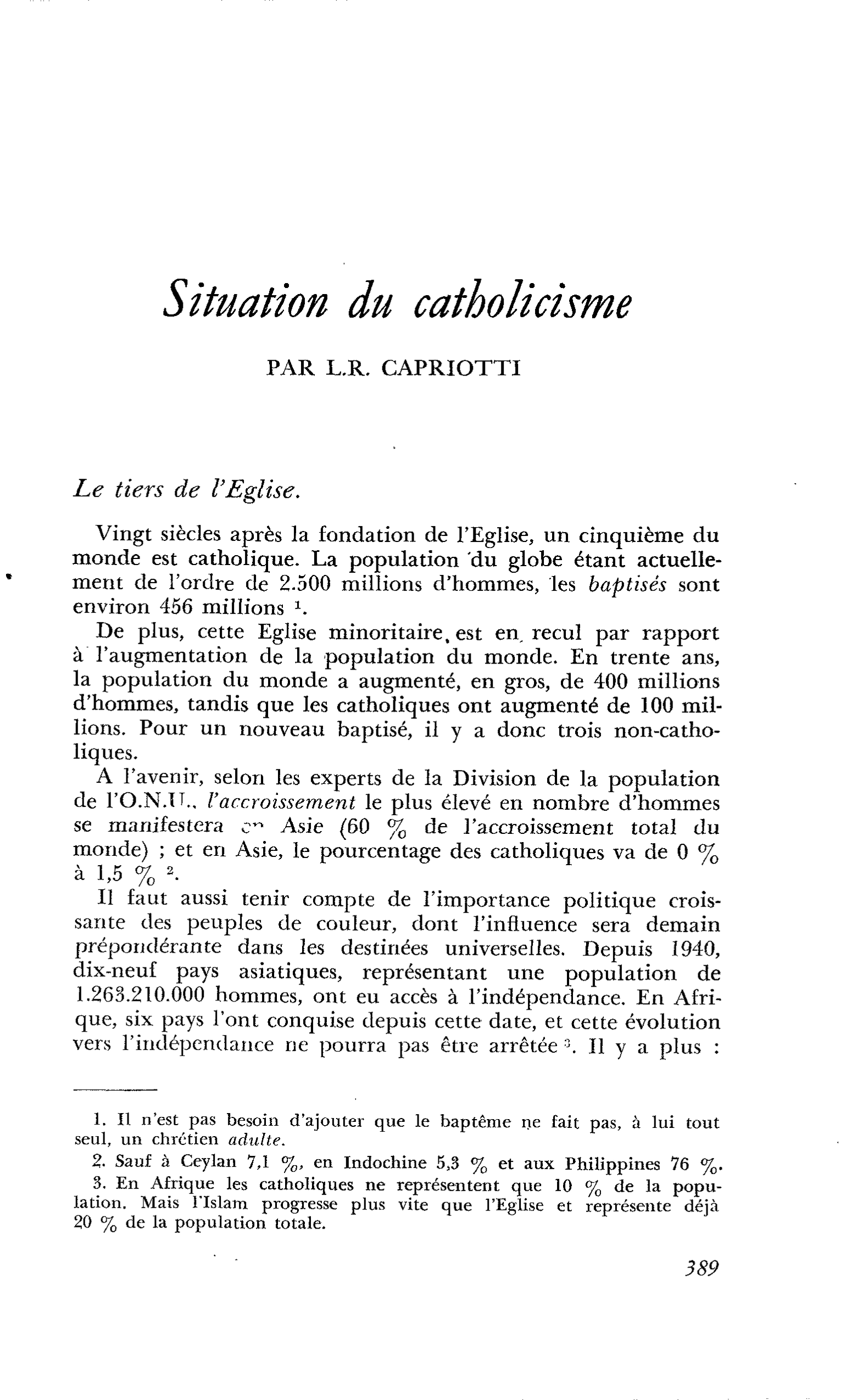 Situation du catholicisme