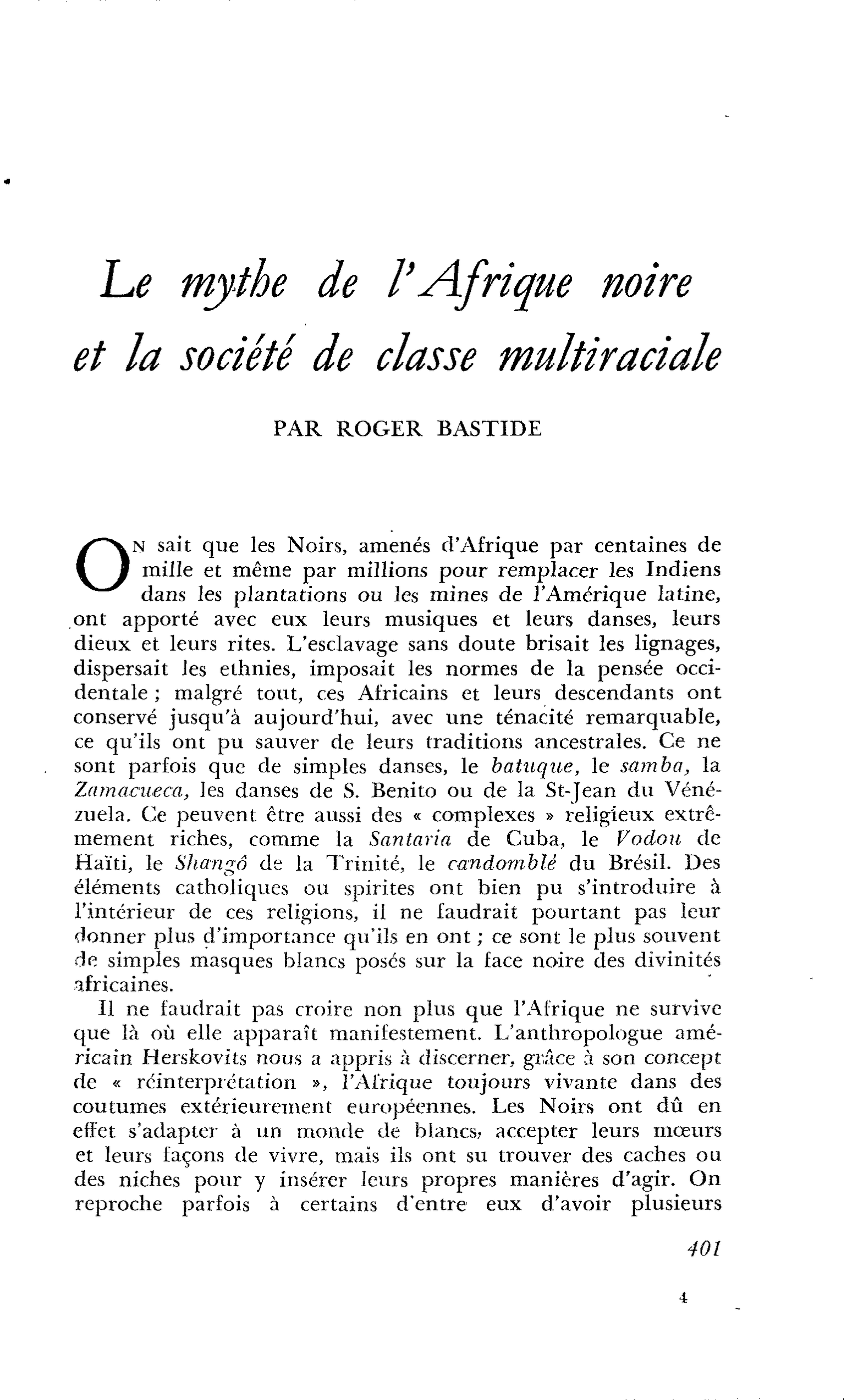 Le mythe de l’Afrique noire et la société de classe multiraciale