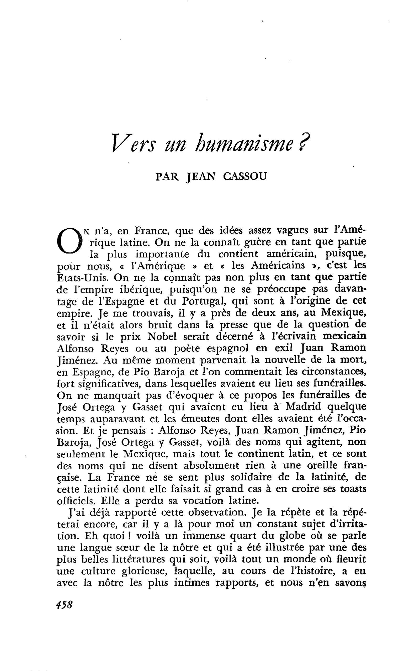 Vers un humanisme ?