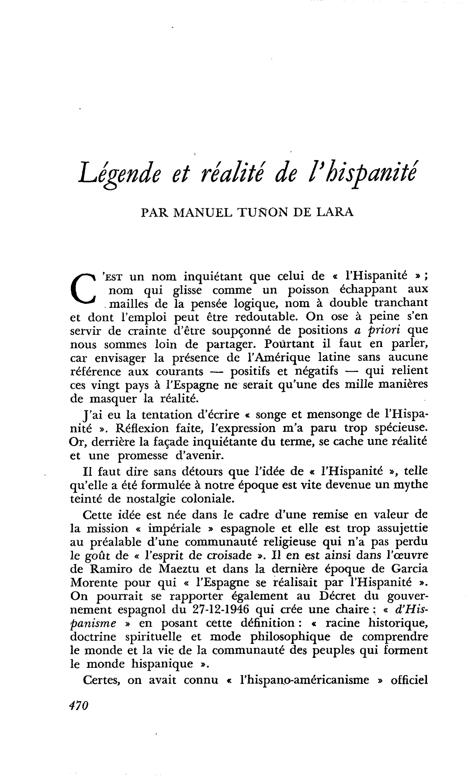 Légende et réalité de l’hispanité