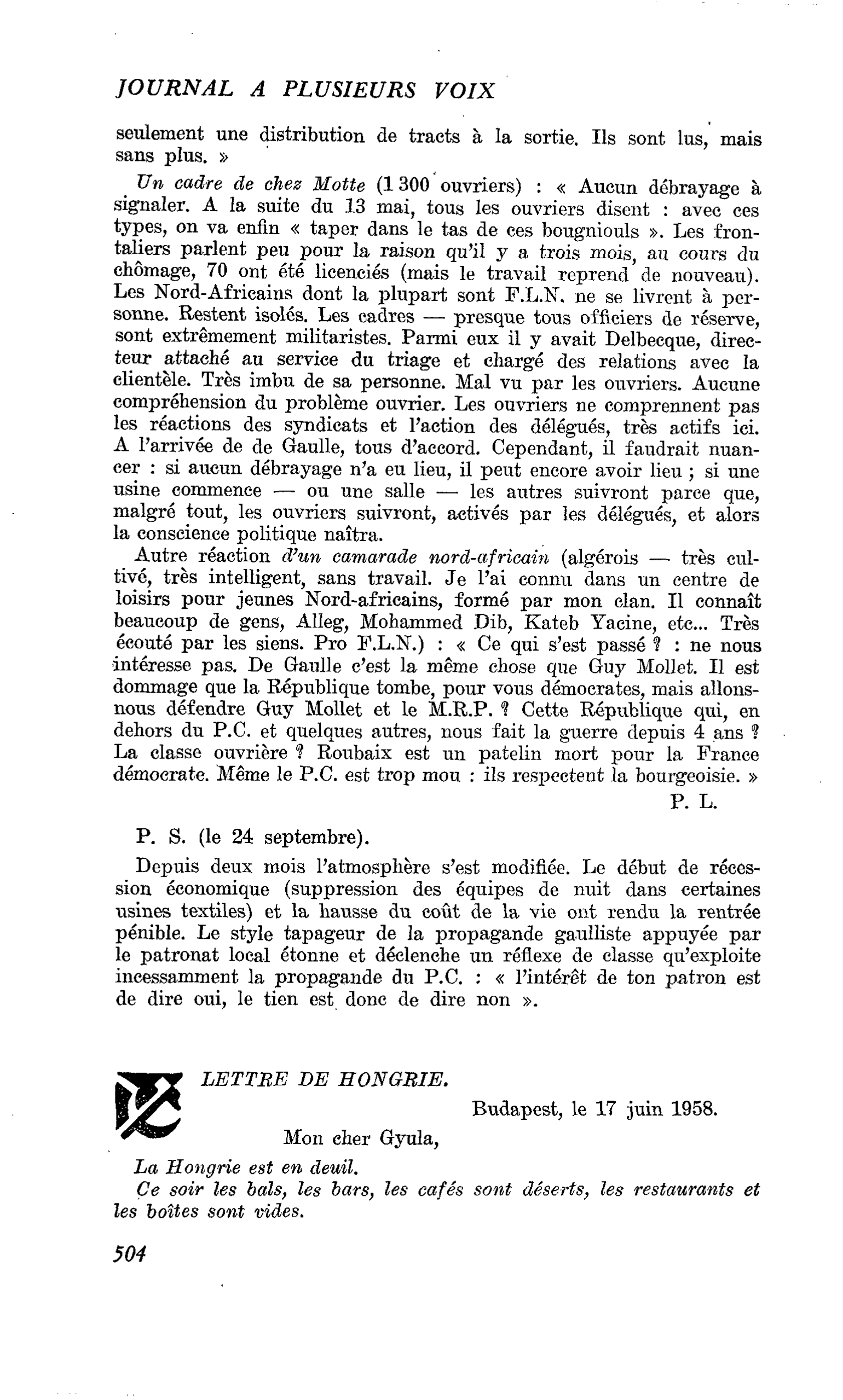LETTRE DE HONGRIE