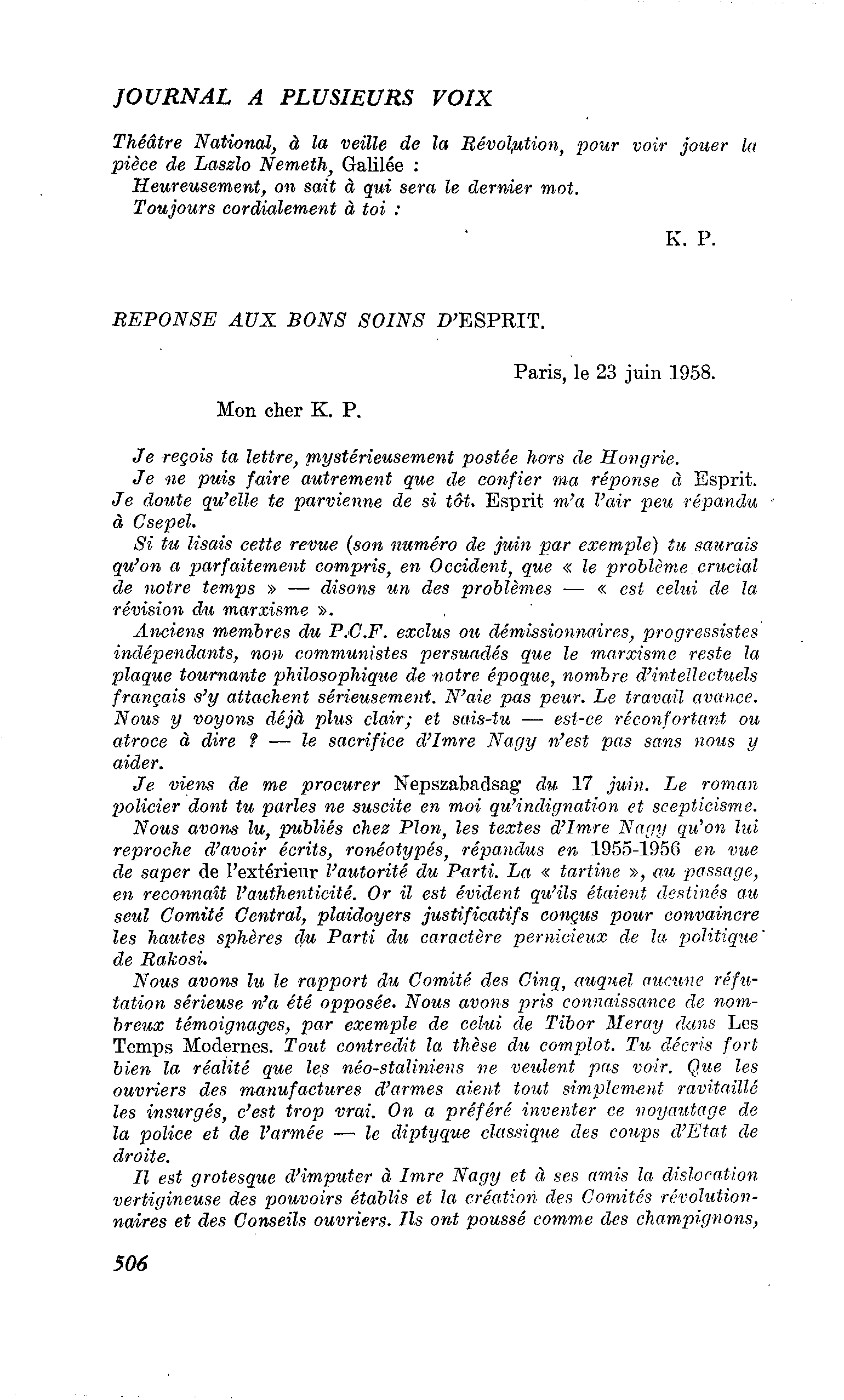 REPONSE AUX BONS SOINS D’ESPRIT