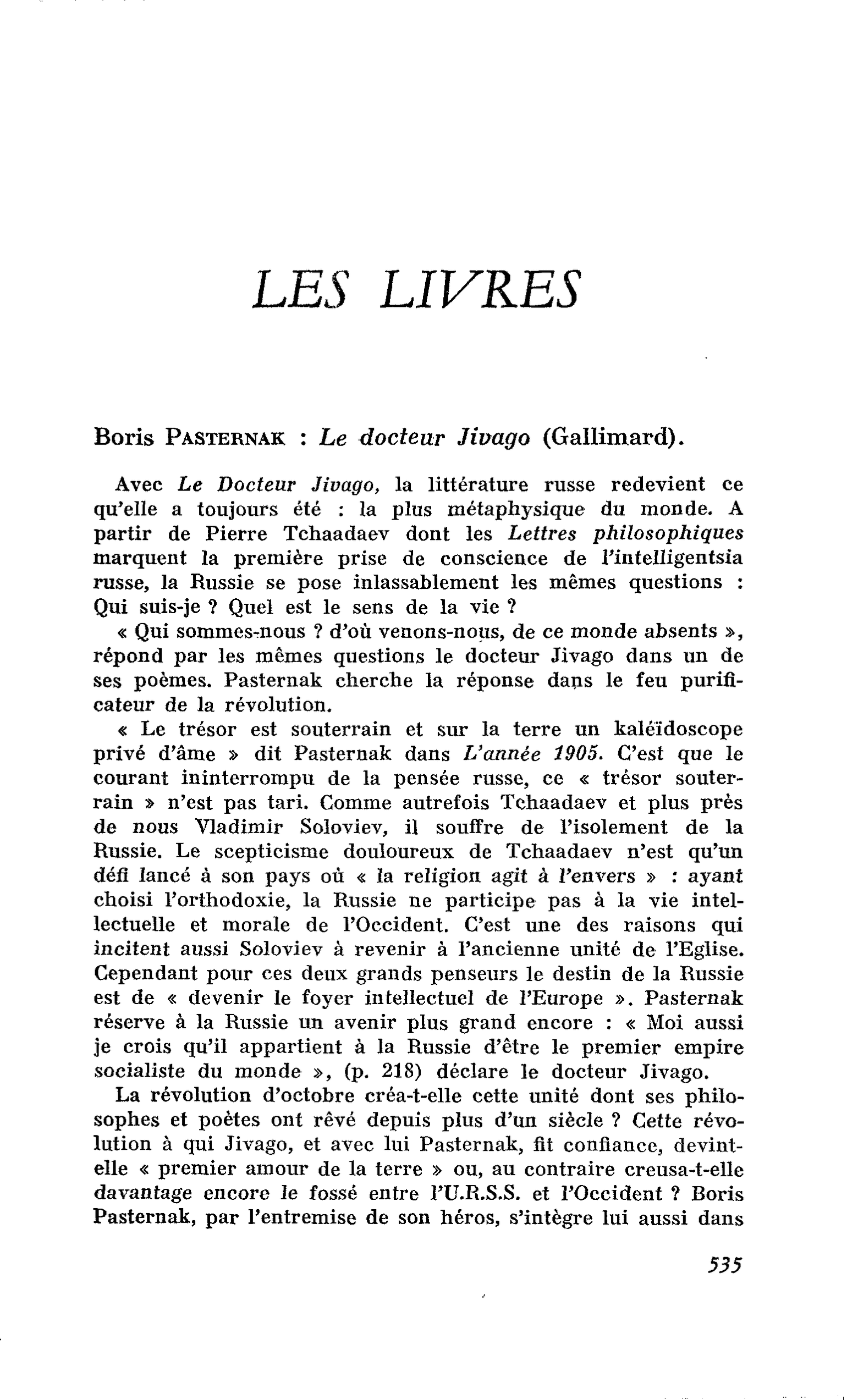 Boris Pasternak : Le docteur Jivago