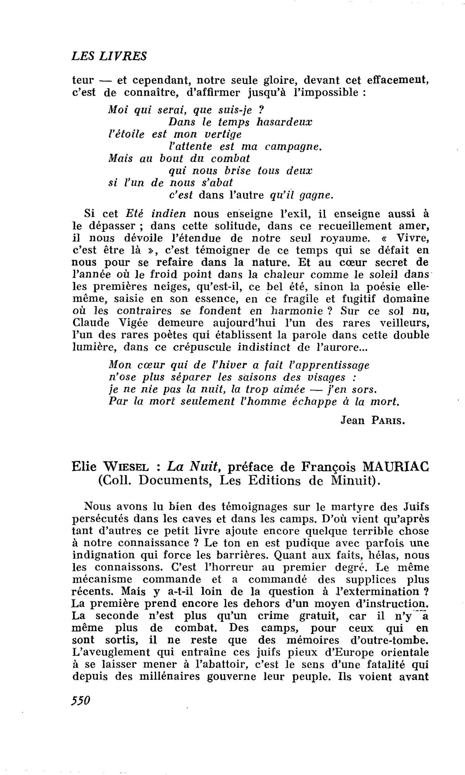 Elie Wiesel : La Nuit