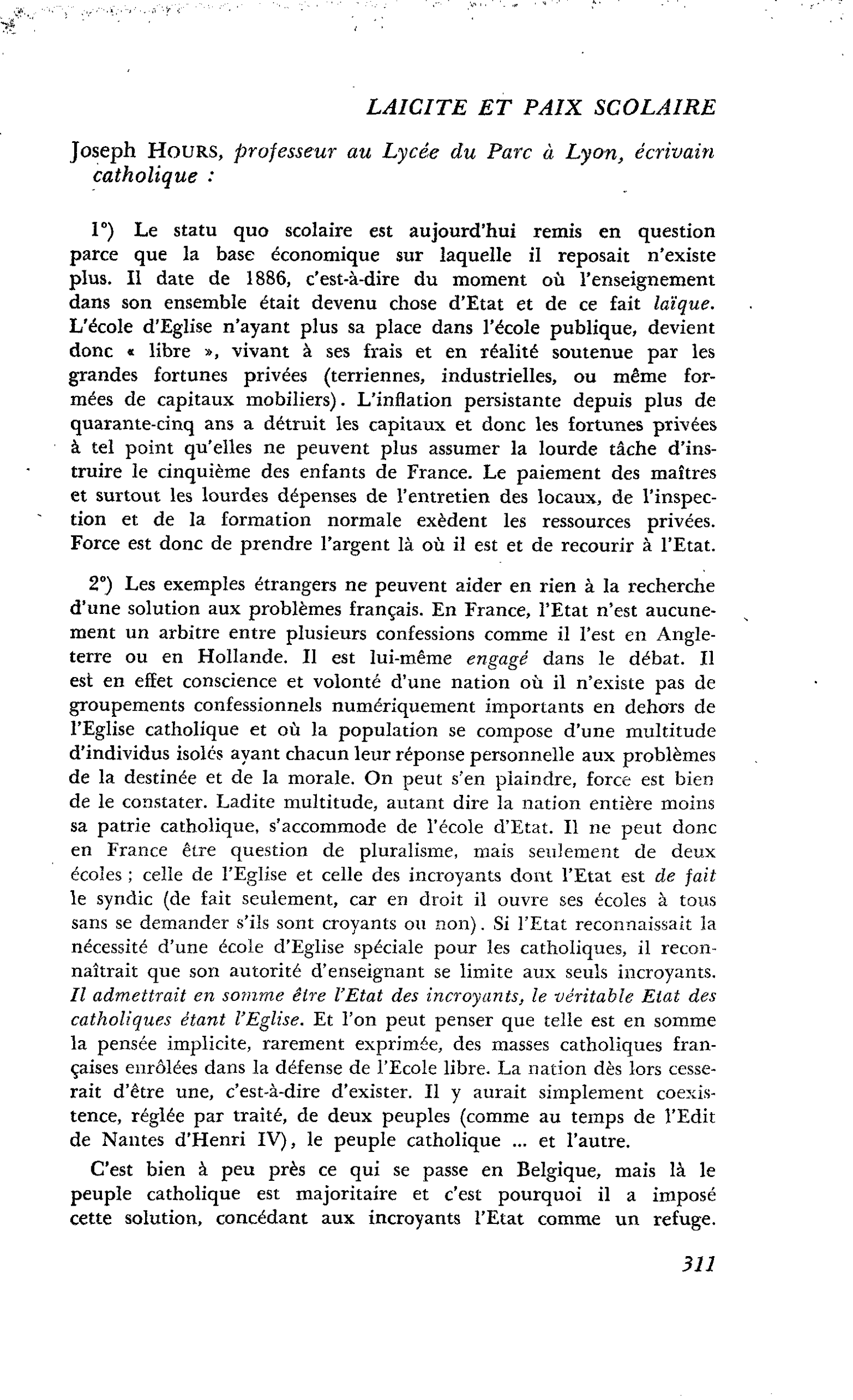 Points de vues : Joseph Hours