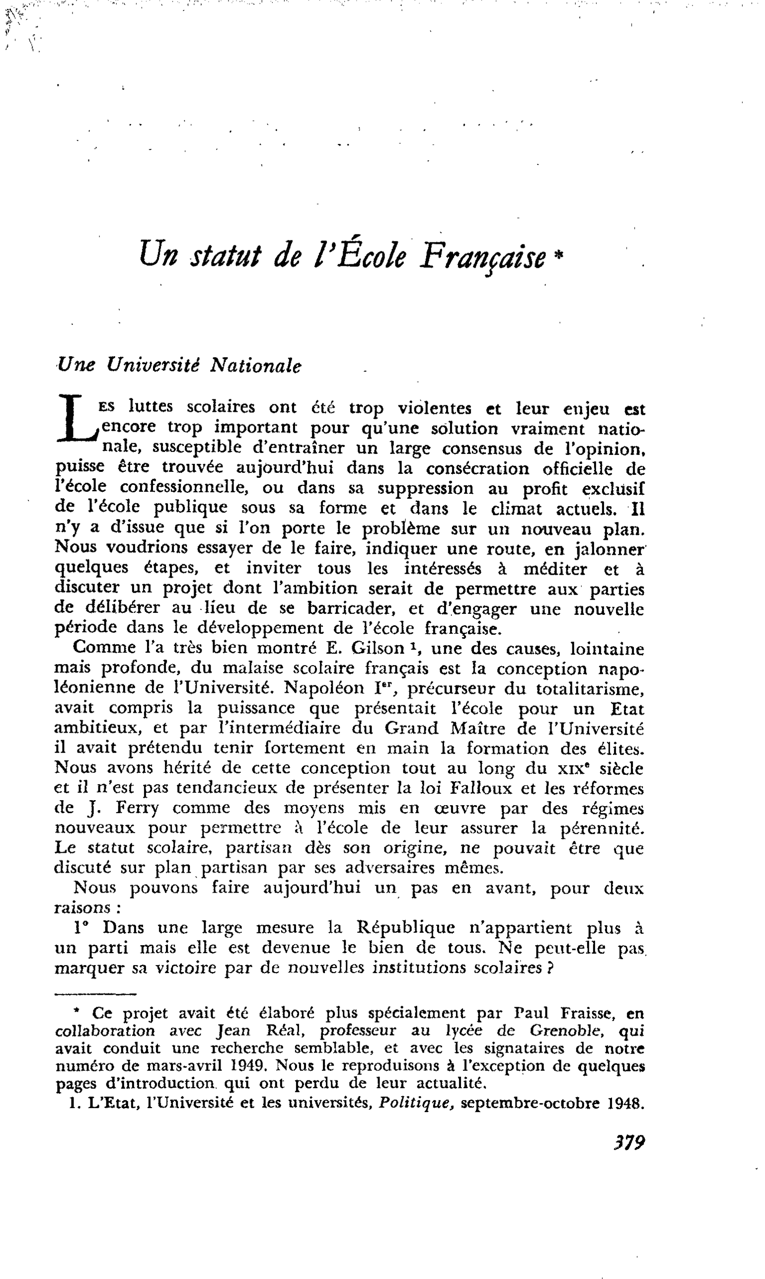 Un statut de l’École Française