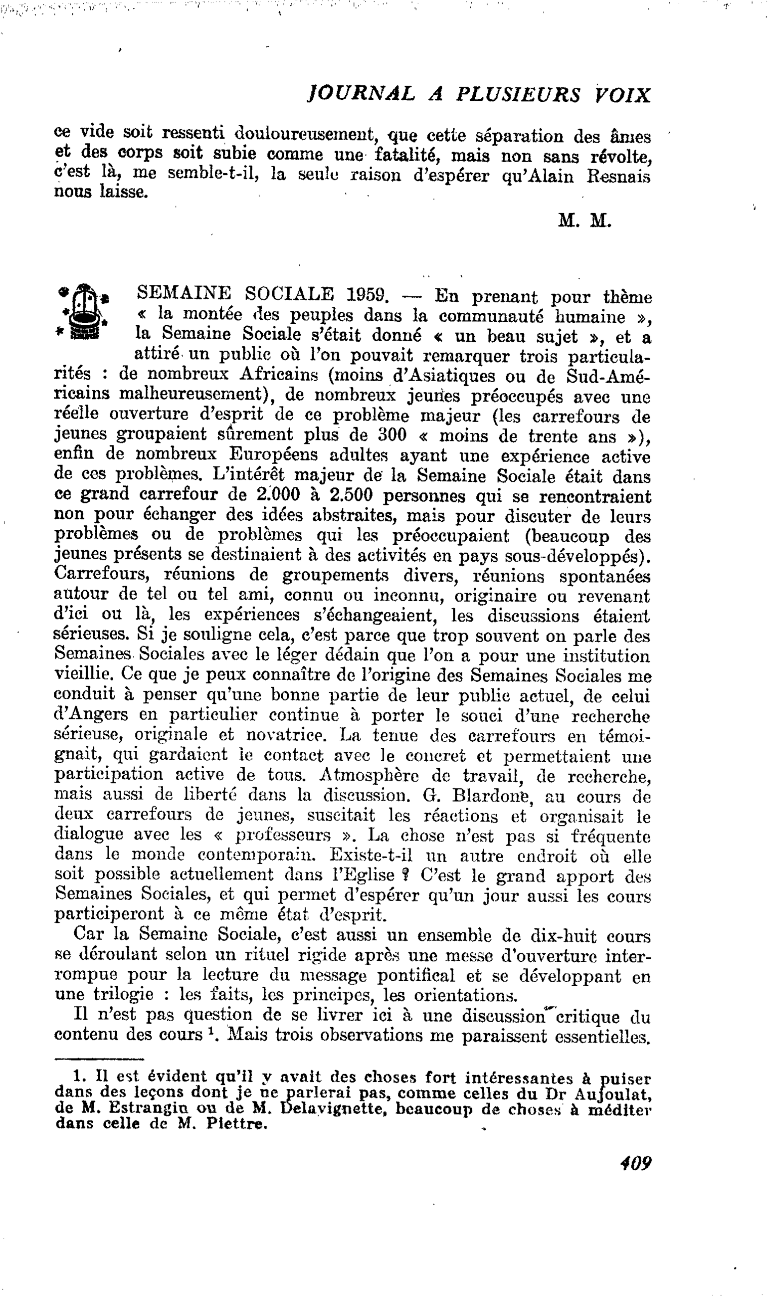 SEMAINE SOCIALE 1959
