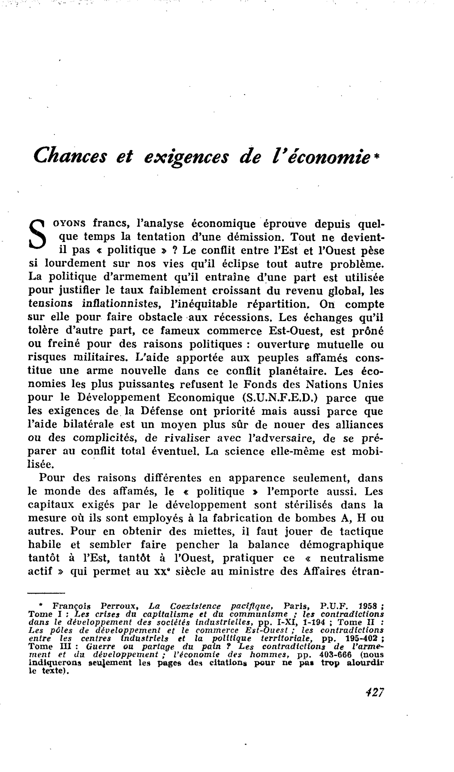 Chances et exigences de l’économie