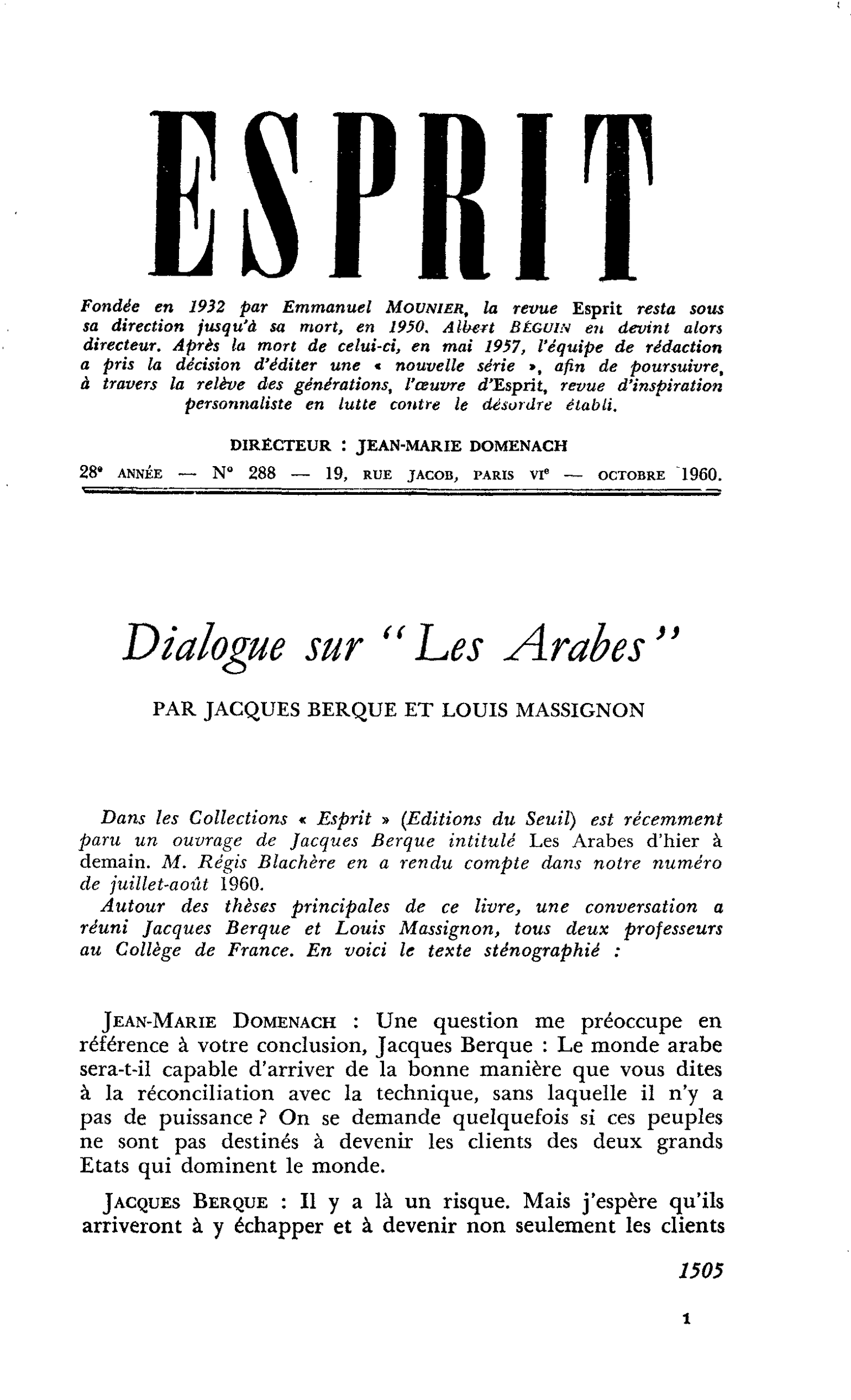 Dialogue sur « Les Arabes »