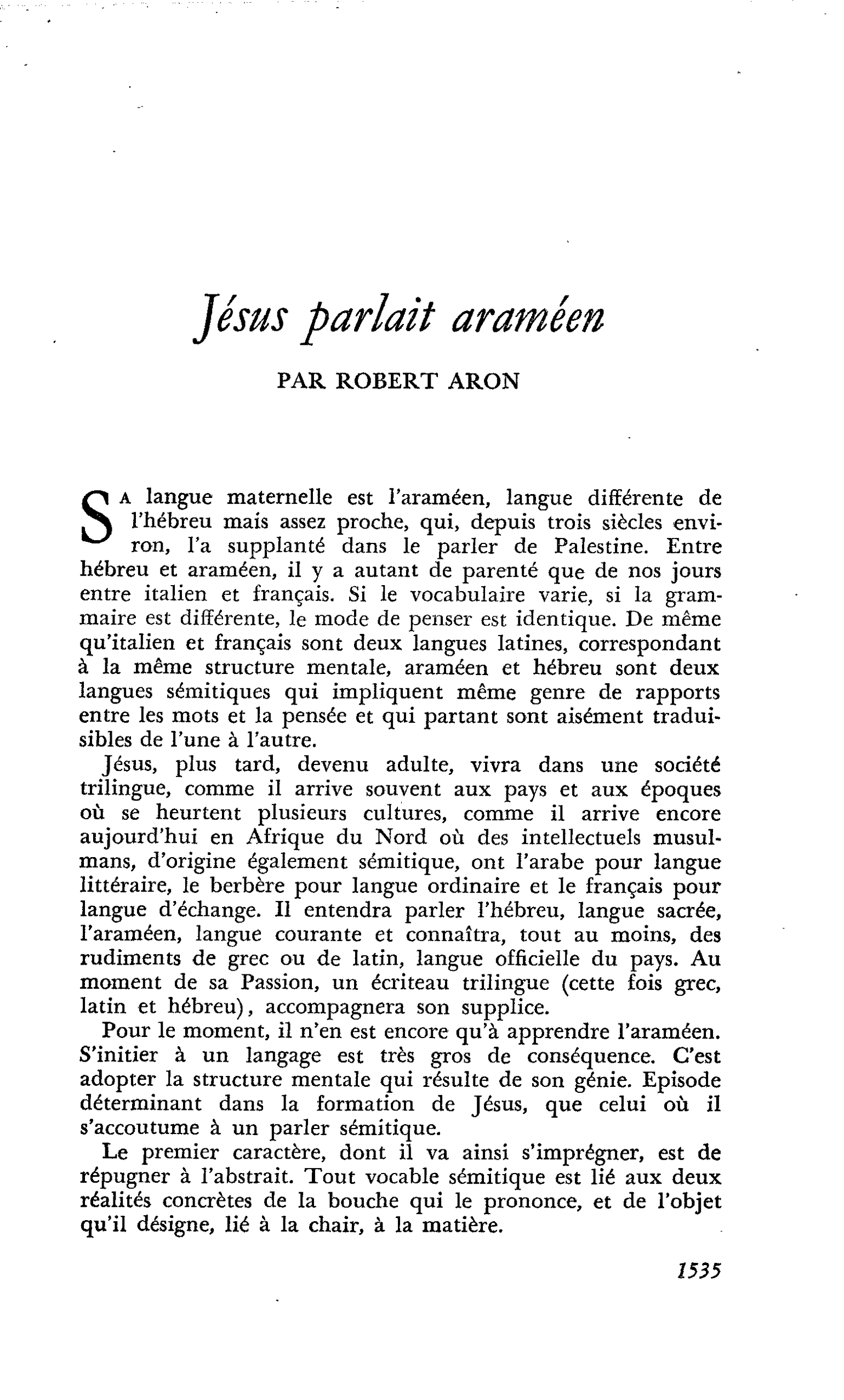 Jésus parlait araméen