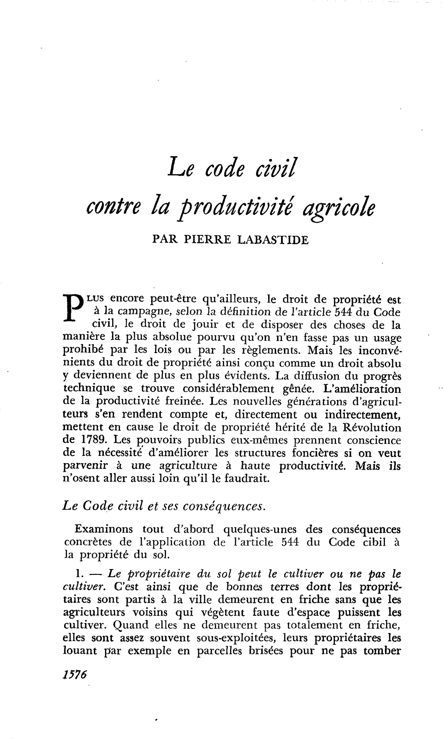Le code civil contre la productivité agricole