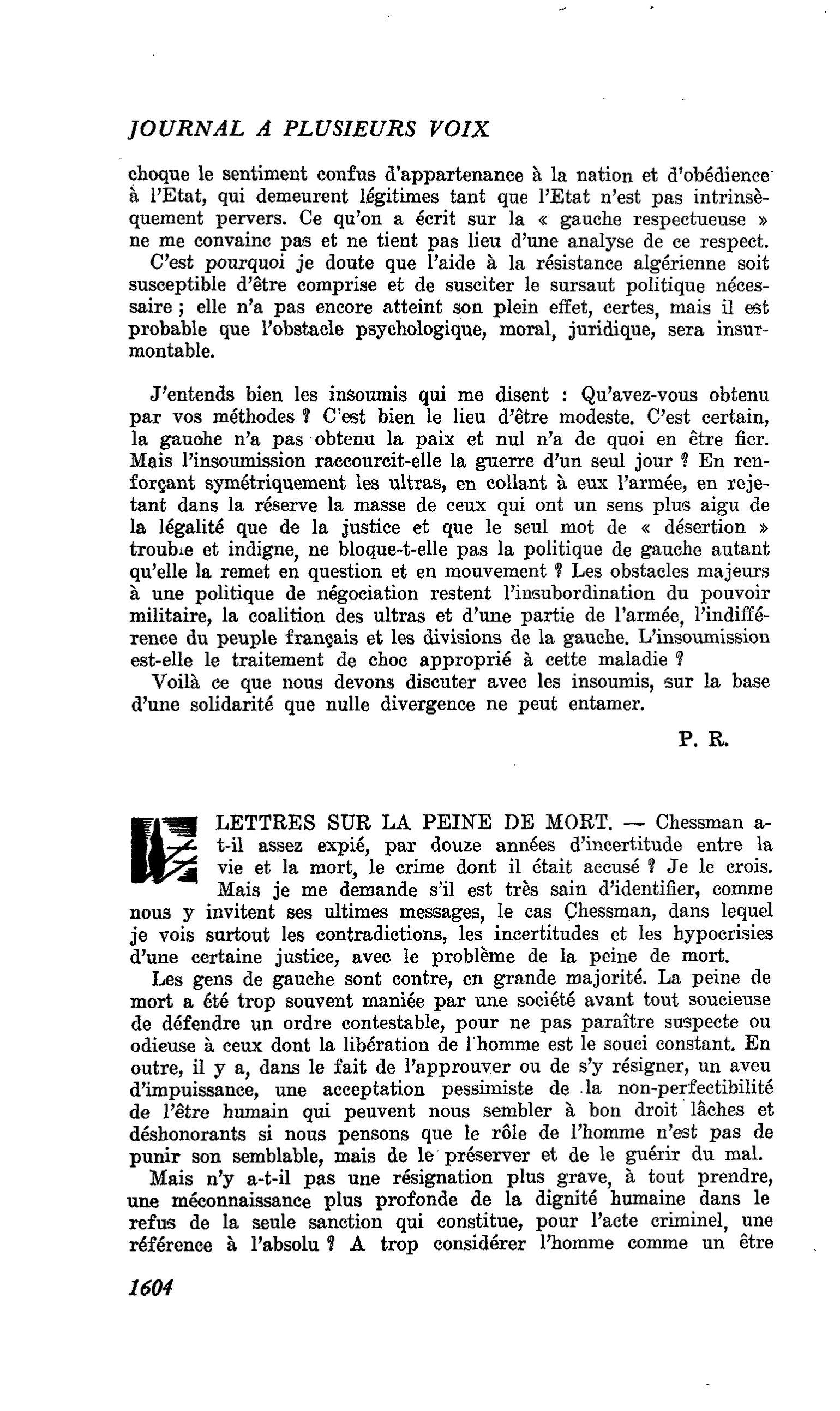 LETTRES SUR LA PEINE DE MORT
