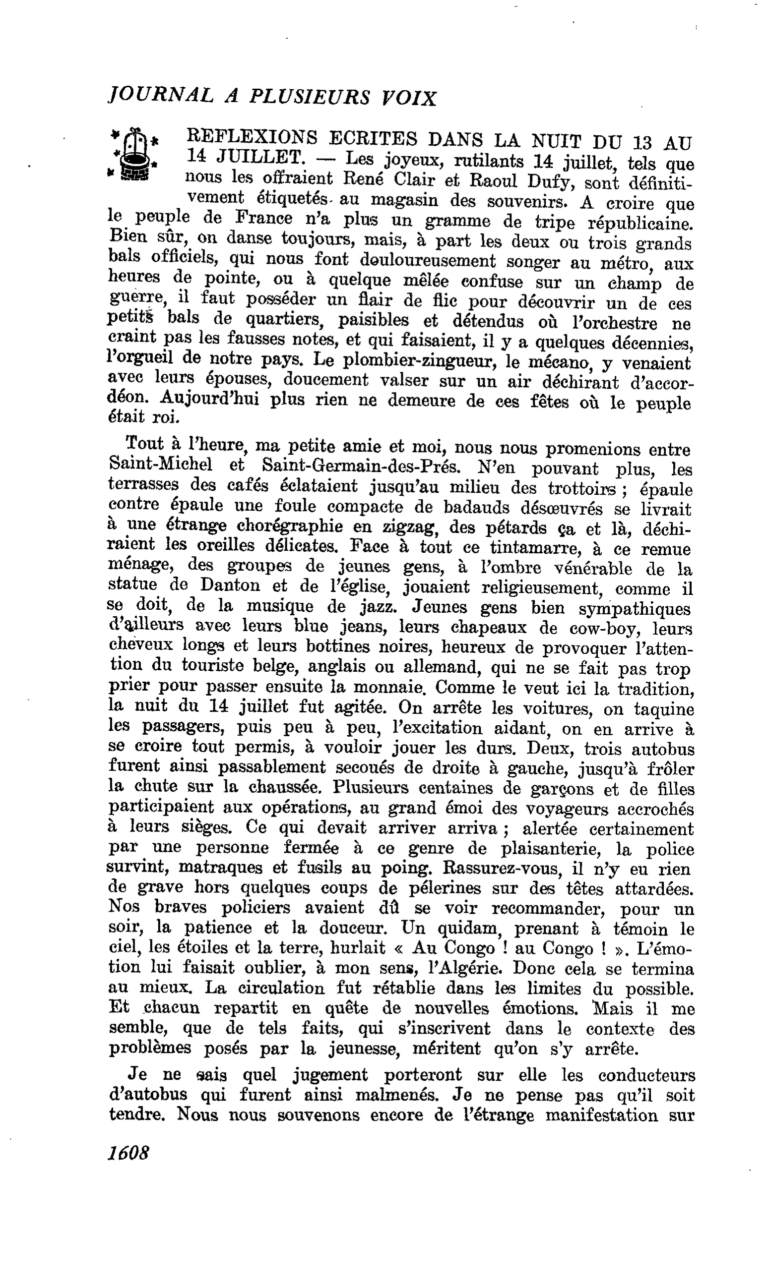 REFLEXIONS ECRITES DANS LA NUIT DU 13 AU 14 JUILLET