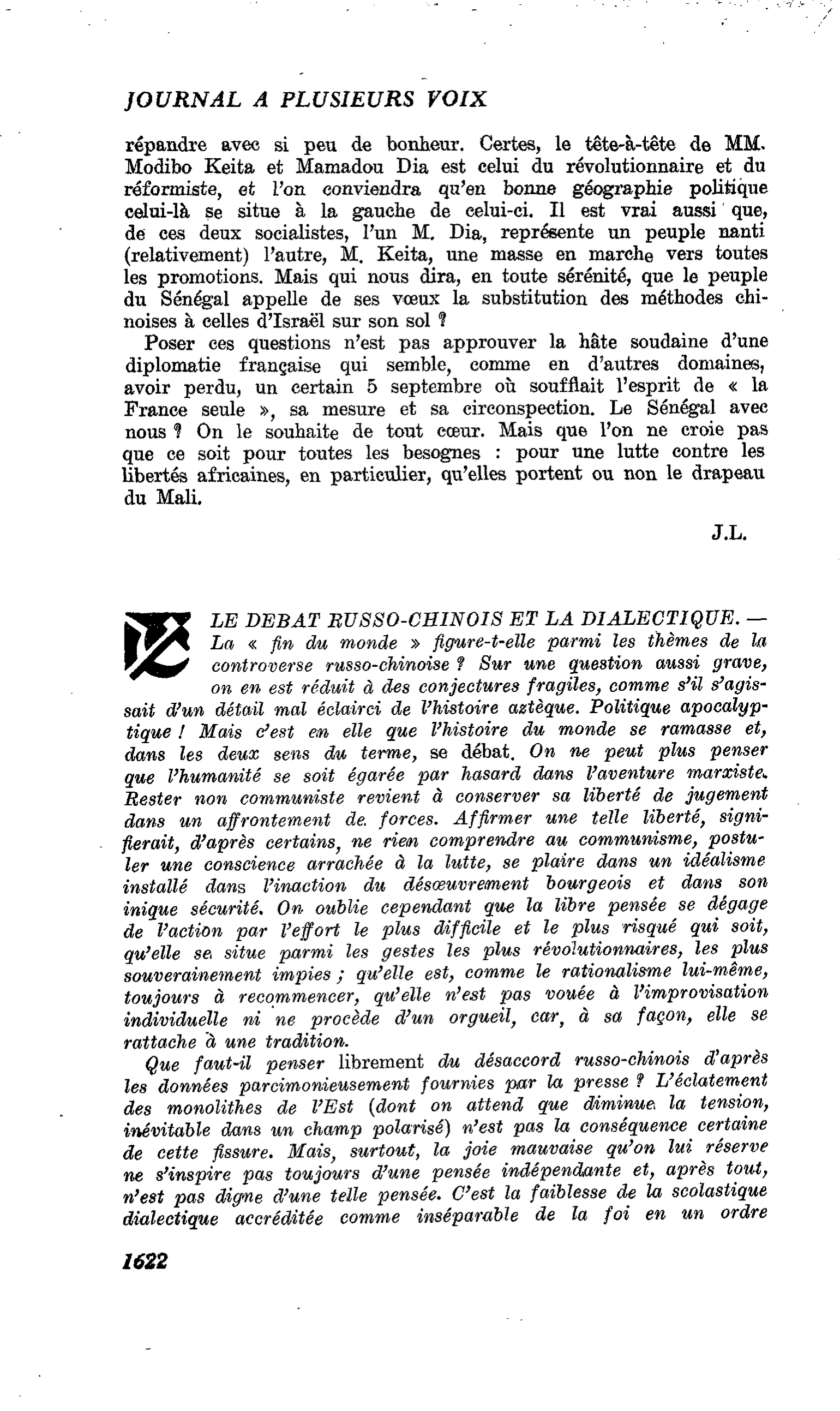 LE DEBAT RUSSO-CHINOIS ET LA DIALECTIQUE