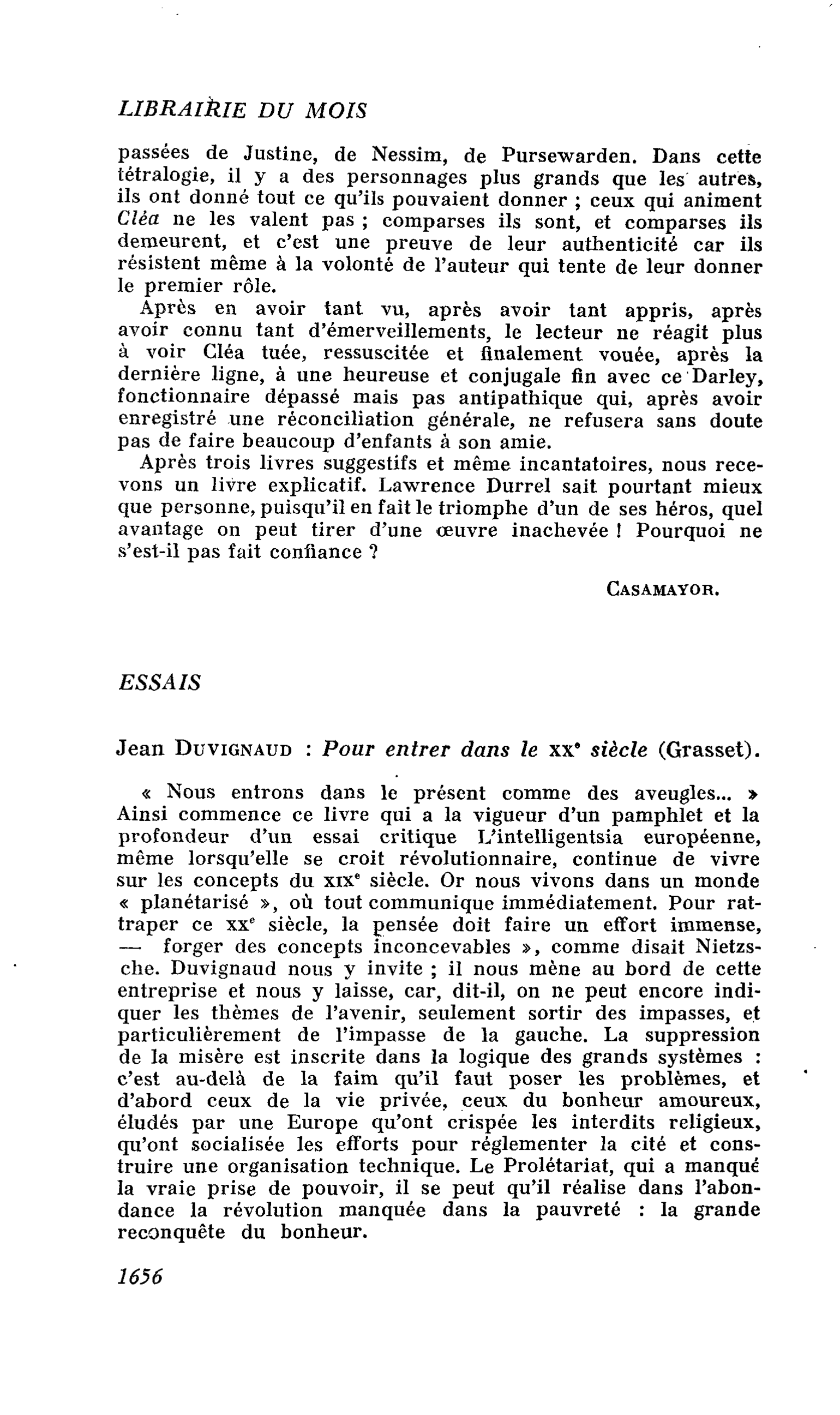 Jean Duvignaud : Pour entrer dans le xx° siècle