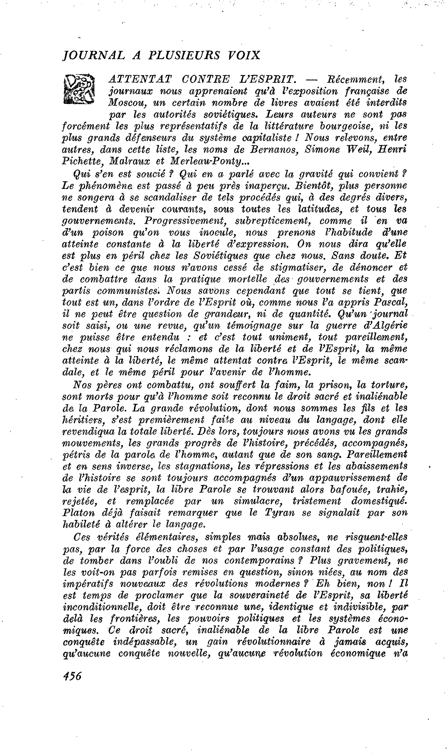 ATTENTAT CONTRE L’ESPRIT
