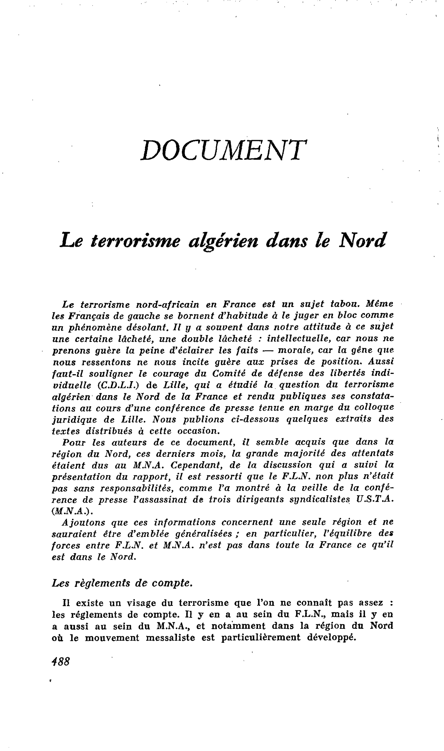 Le terrorisme algérien dans le Nord