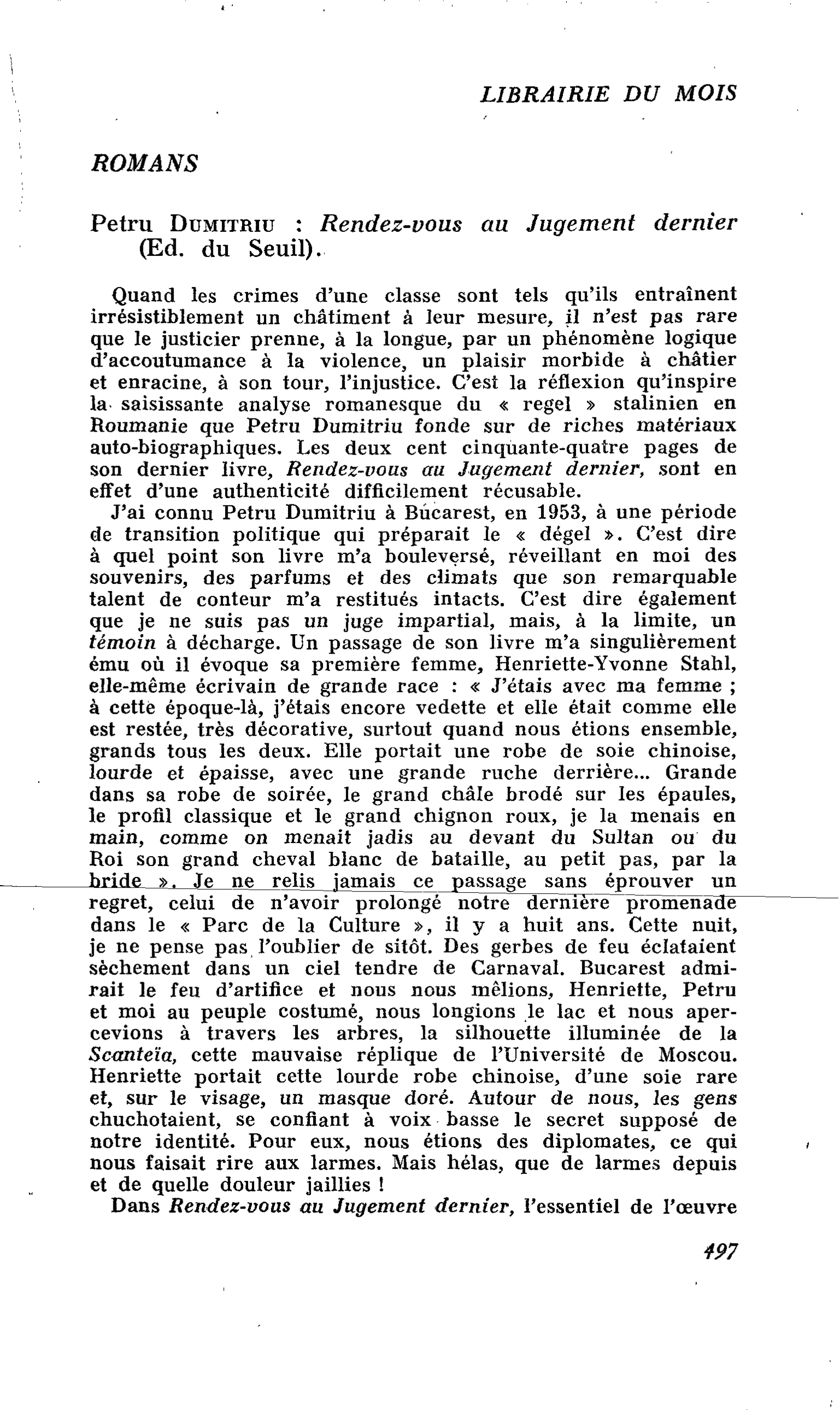 Petru Dumitriu : Rendez-vous au Jugement dernier