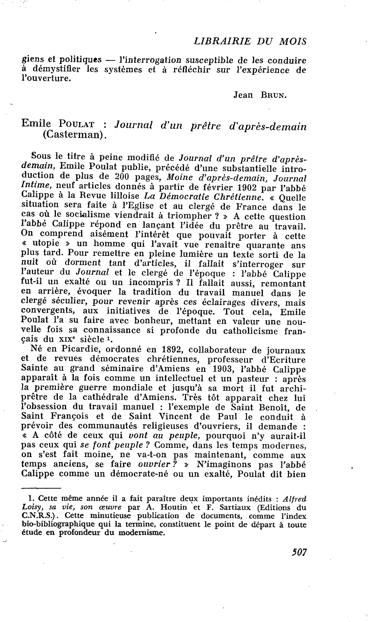 Emile Poulat : Journal d’un prêtre d’après-demain