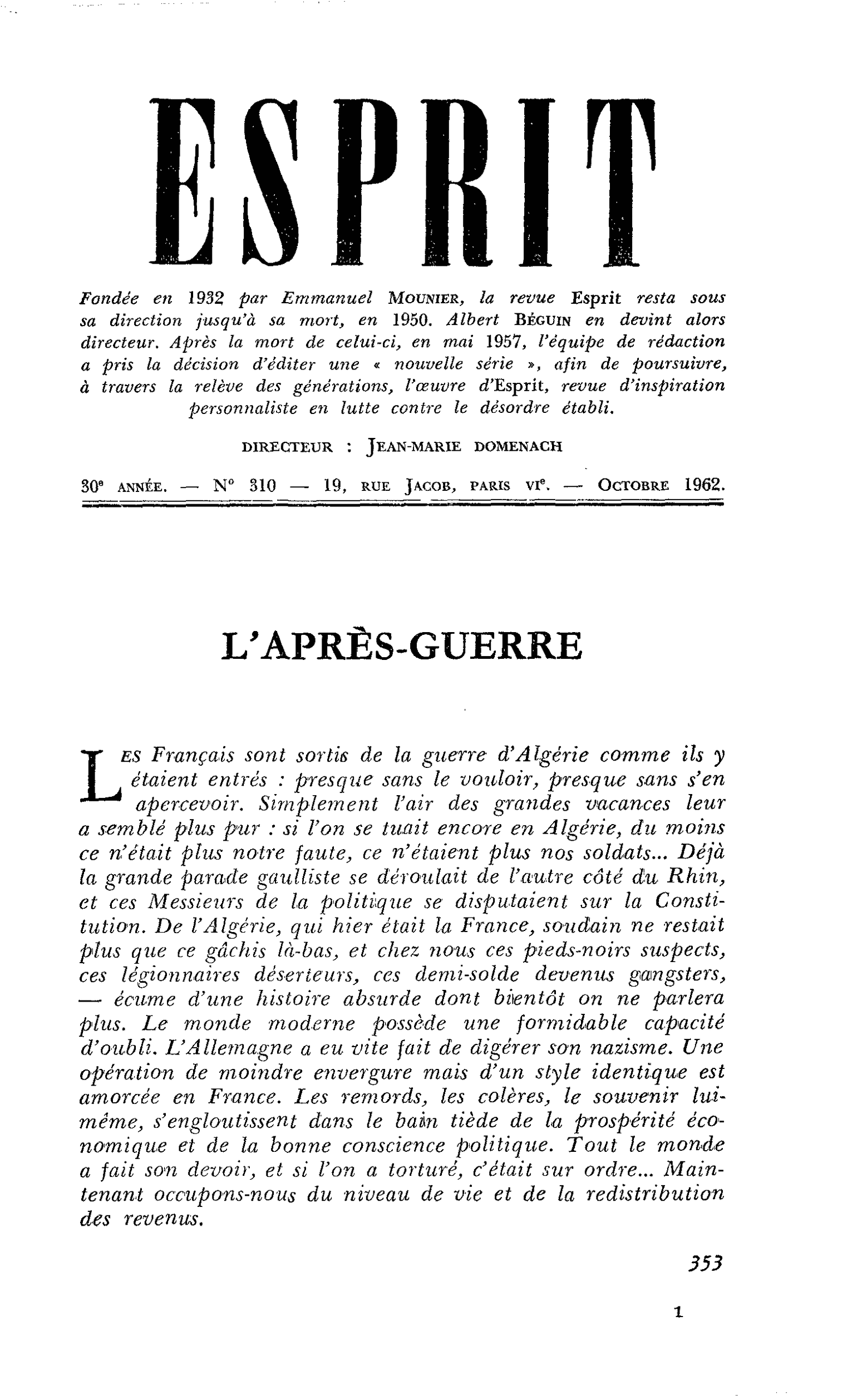 L’APRÈS-GUERRE