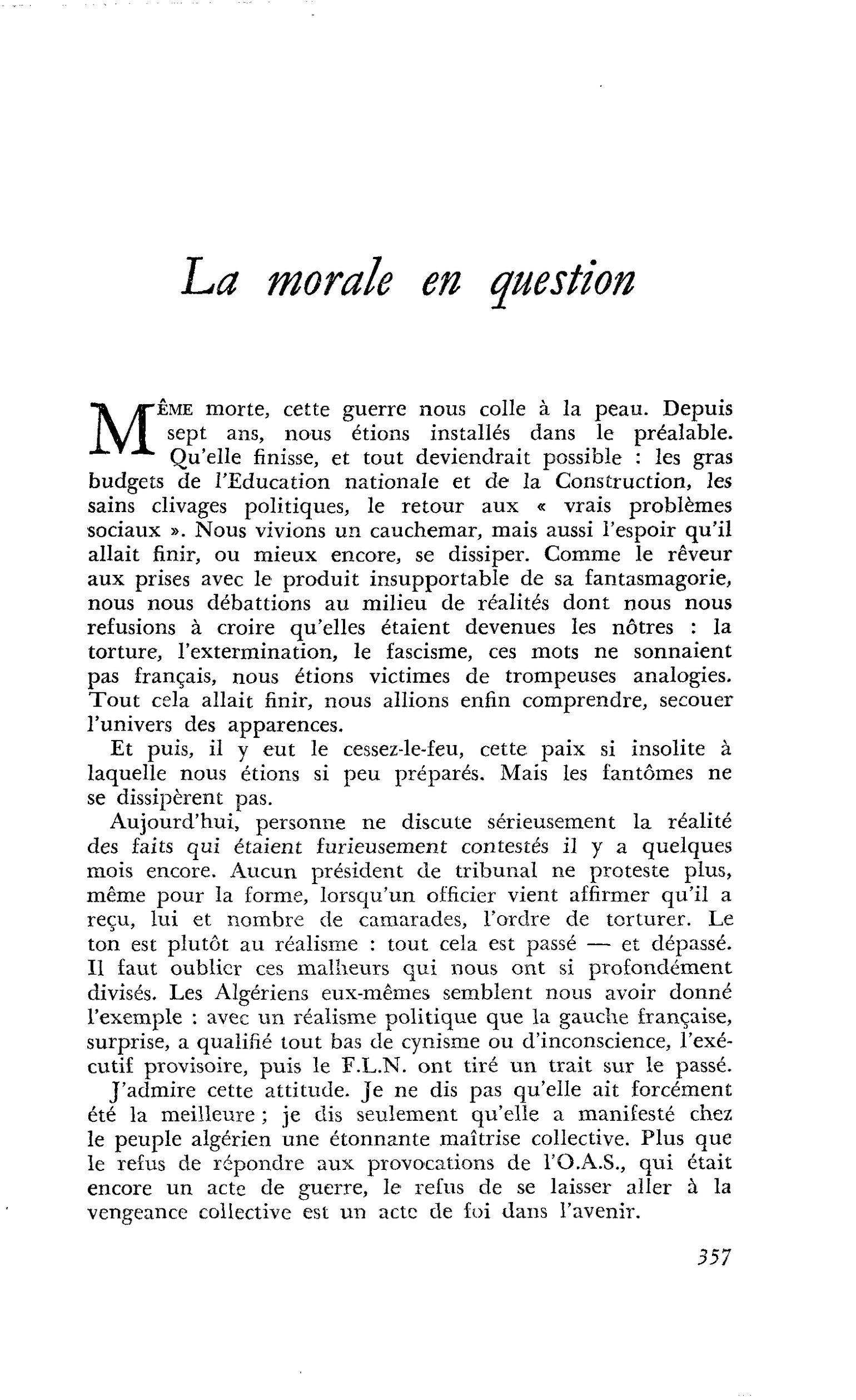 La morale en question