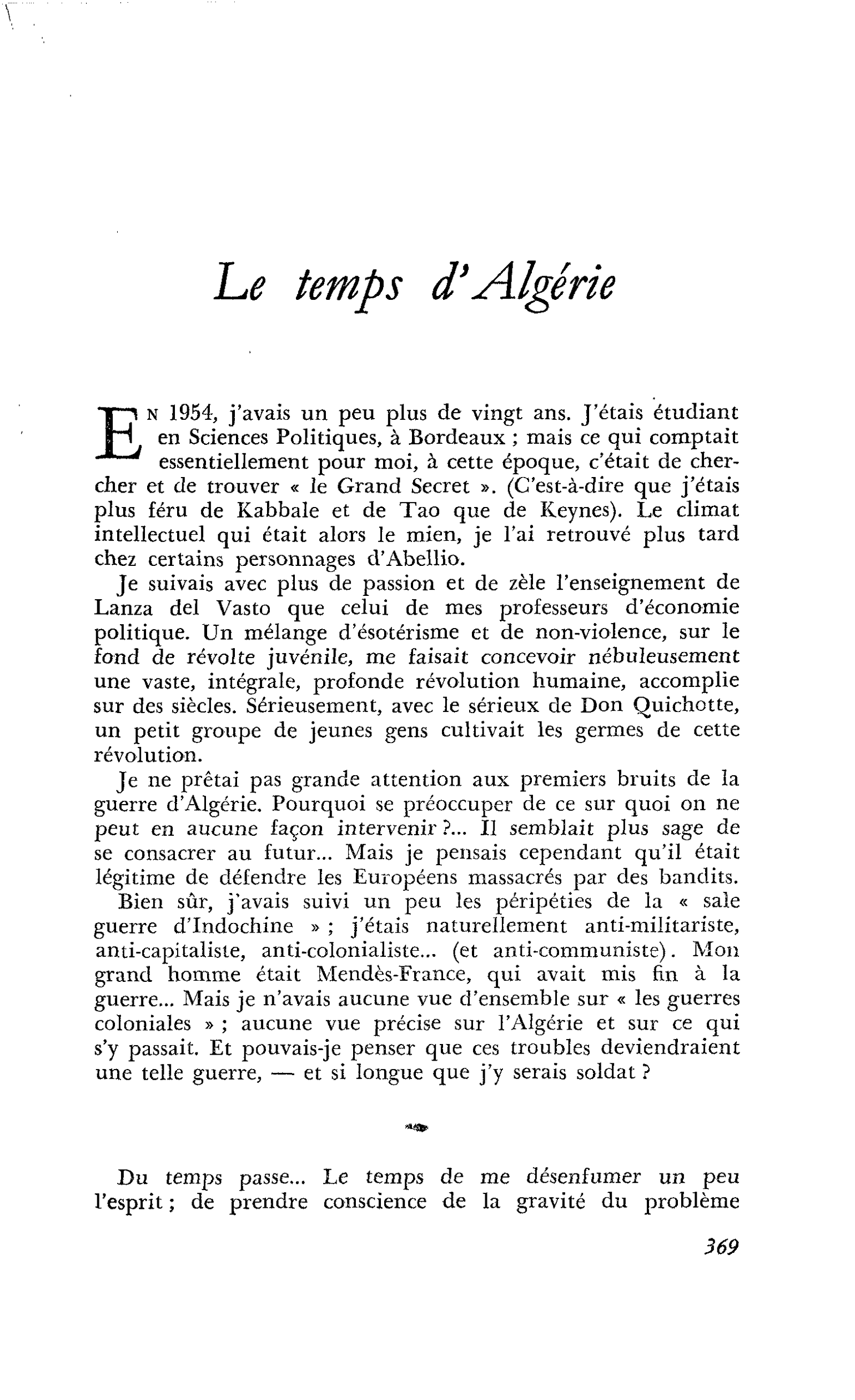 Le temps d’Algérie