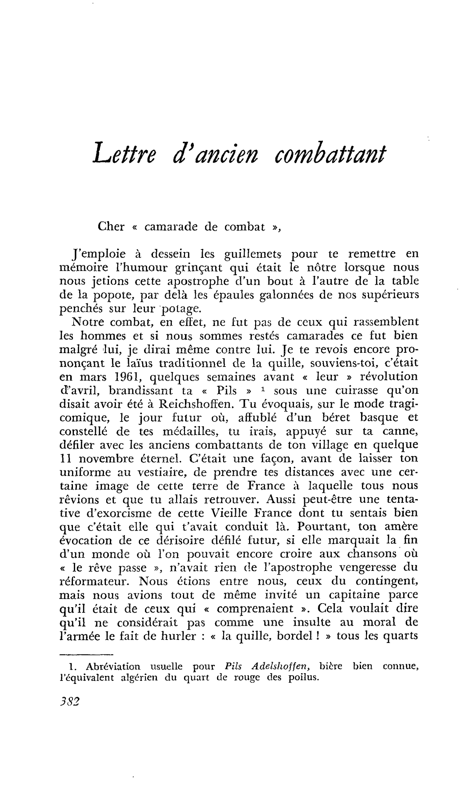 Lettre d’ancien combattant