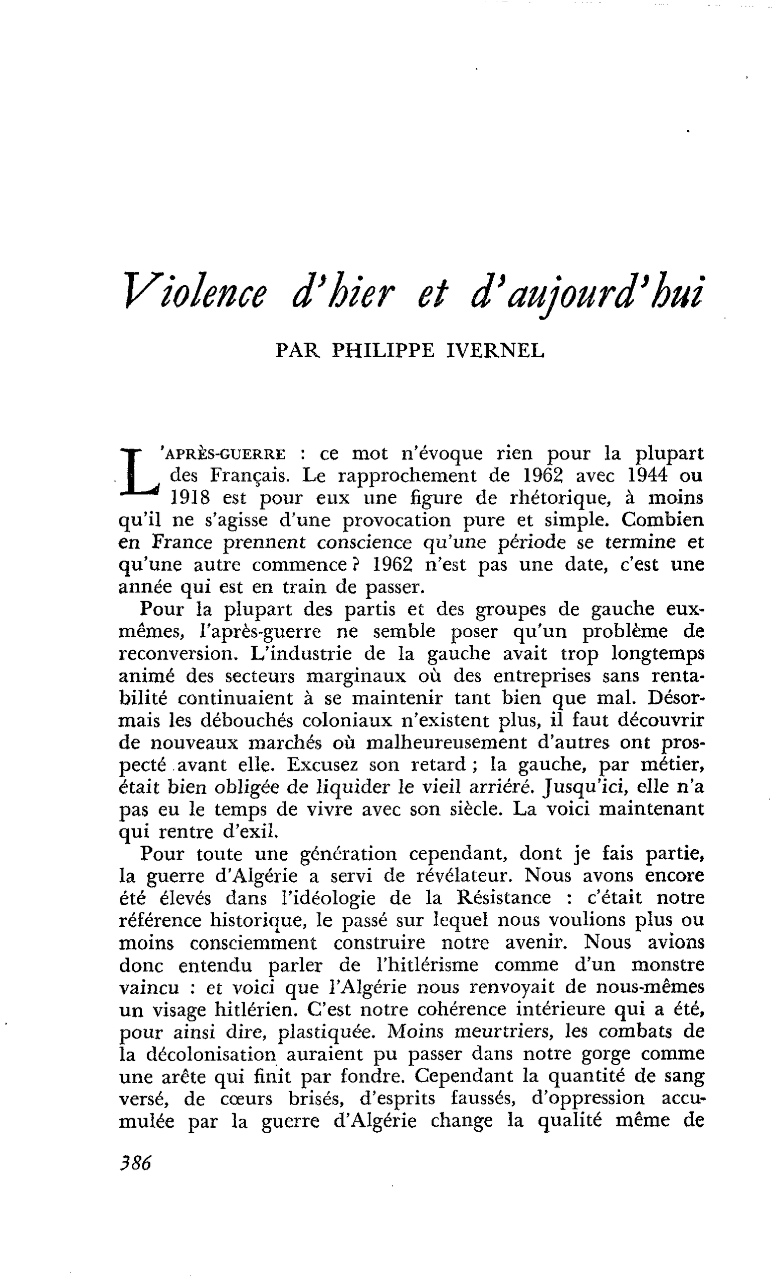 Violence d’hier et d’aujourd’hui