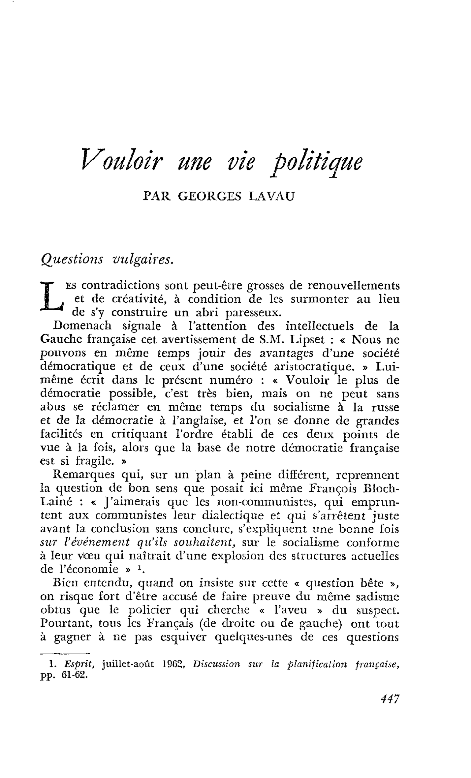 Vouloir une vie politique