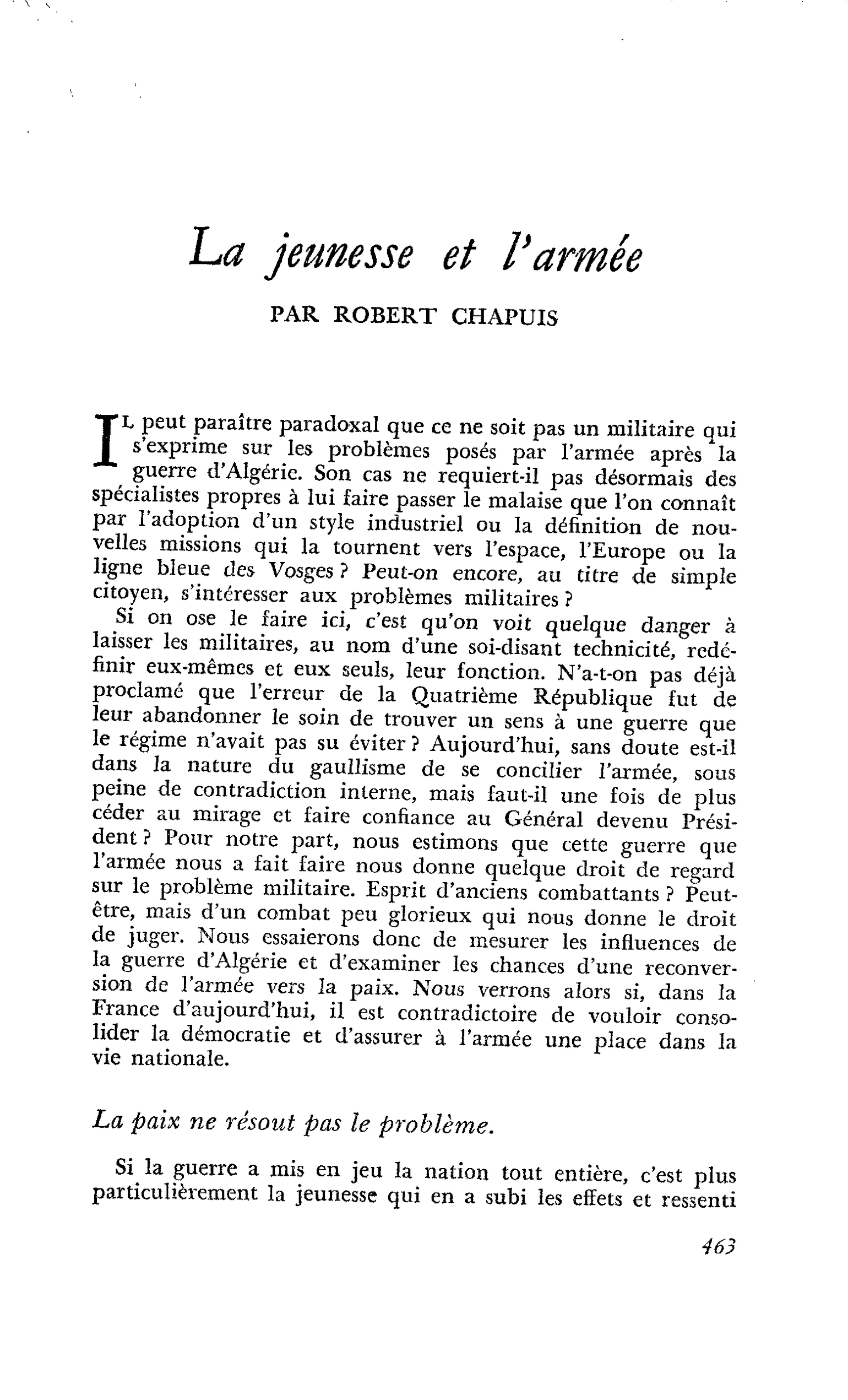 La jeunesse et l’armée