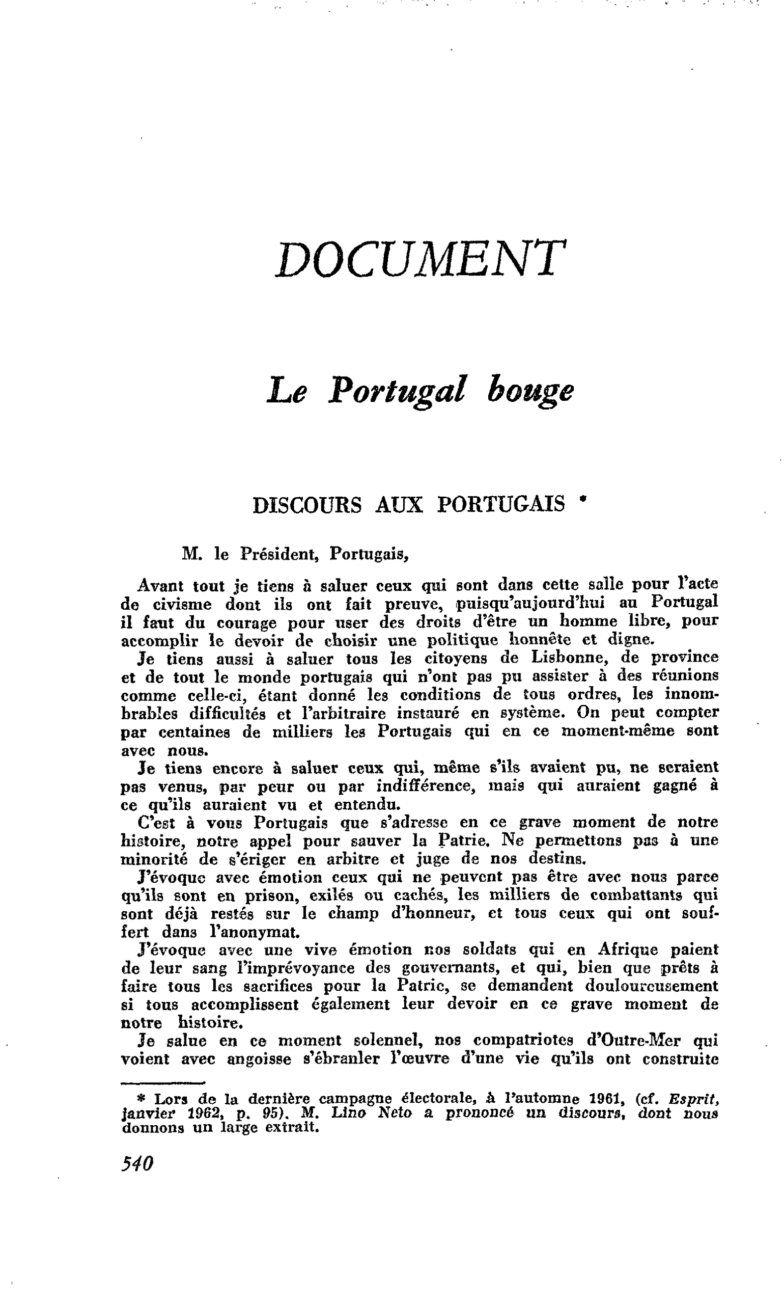 Le Portugal bouge : DISCOURS AUX PORTUGAIS