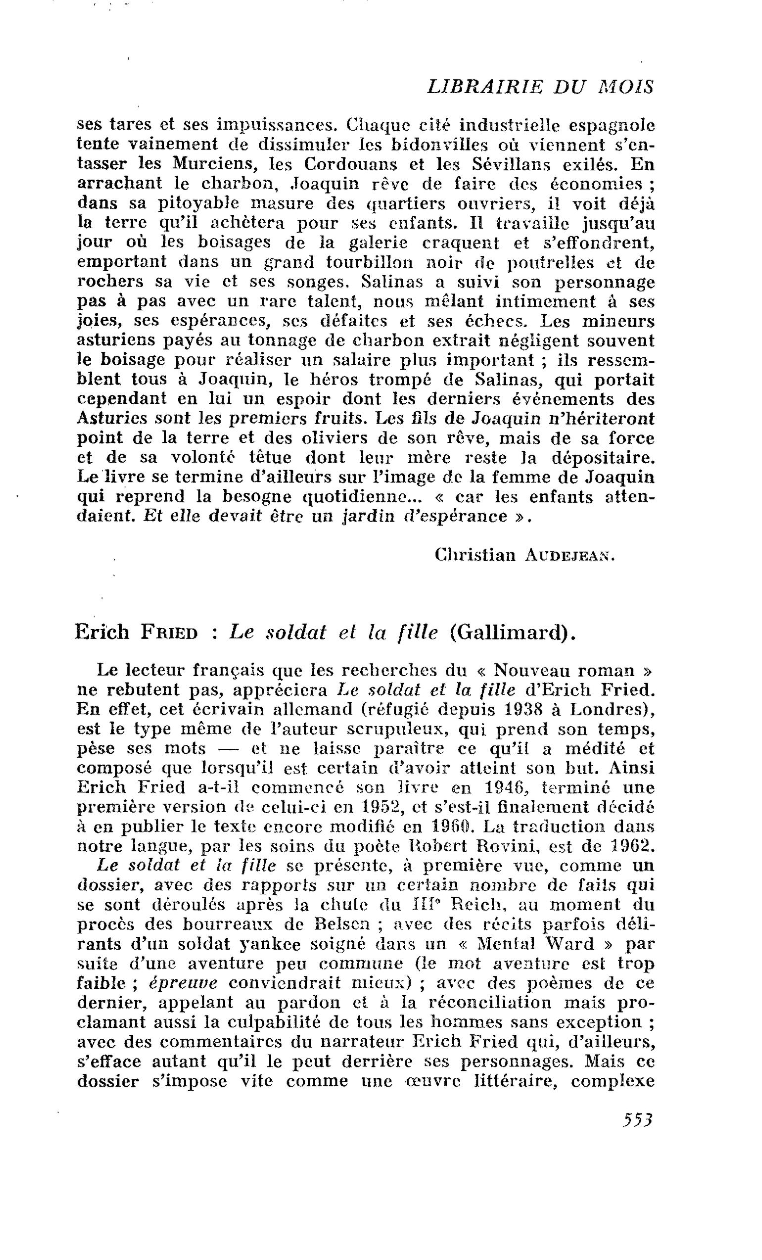 Erich Fried : Le soldat et la fille