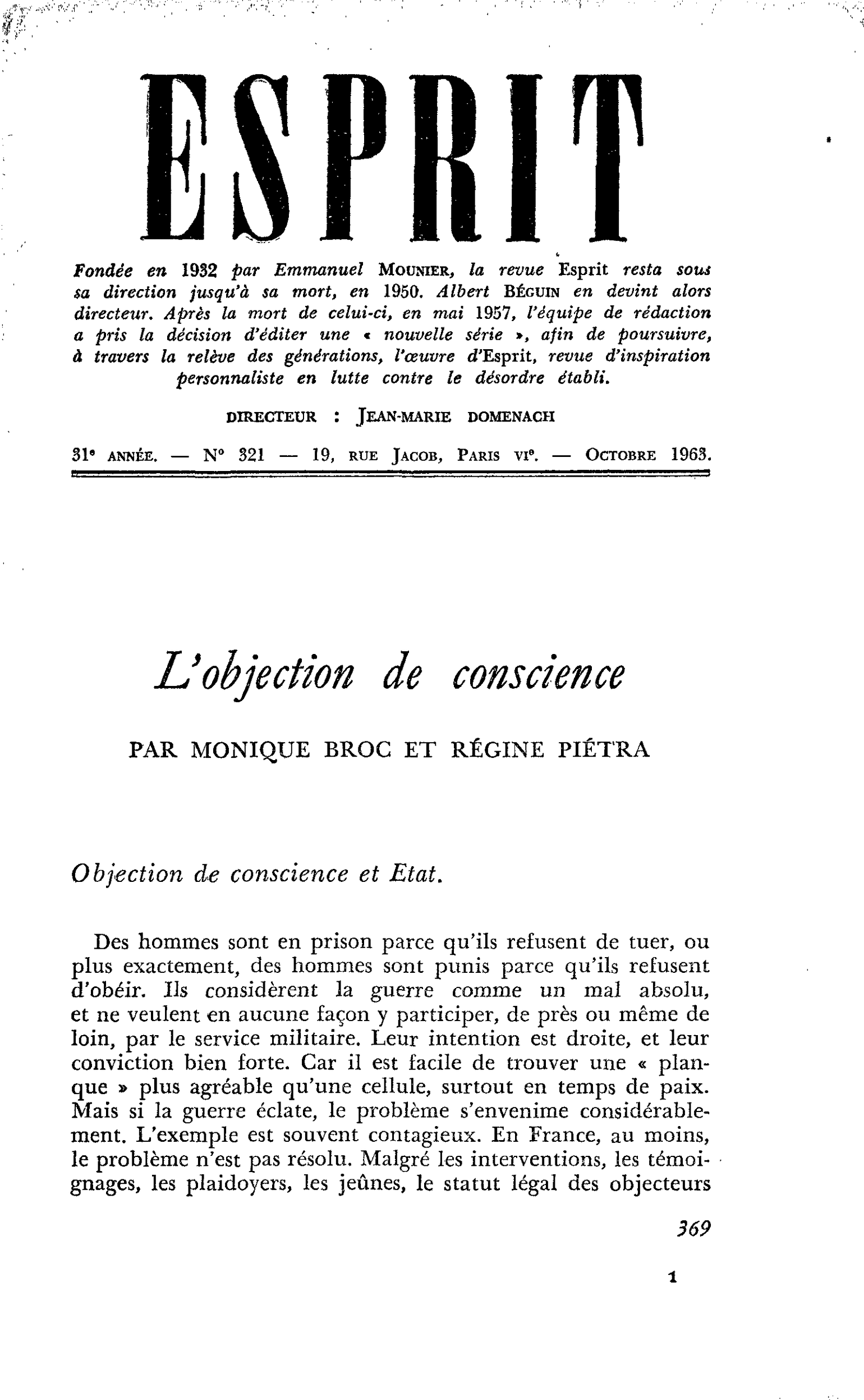L’objection de conscience