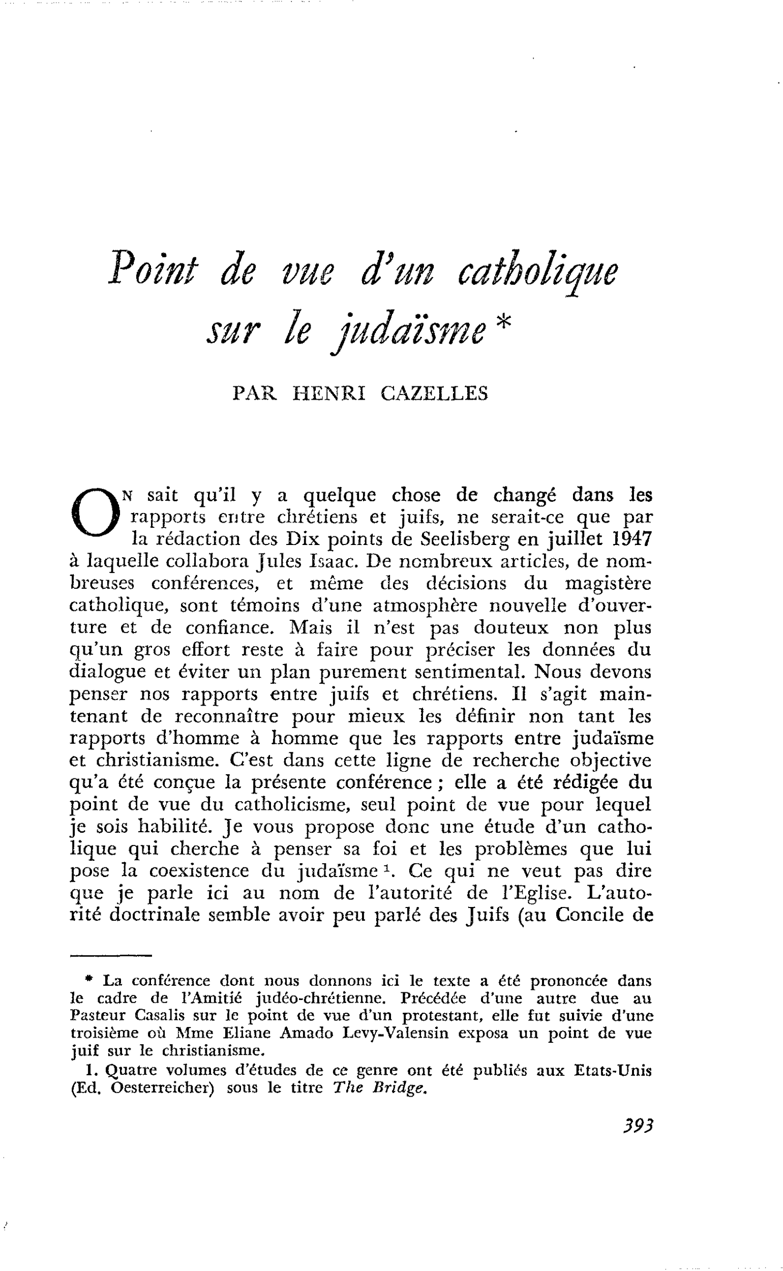 Point de vue d’un catholique sur le judaïsme