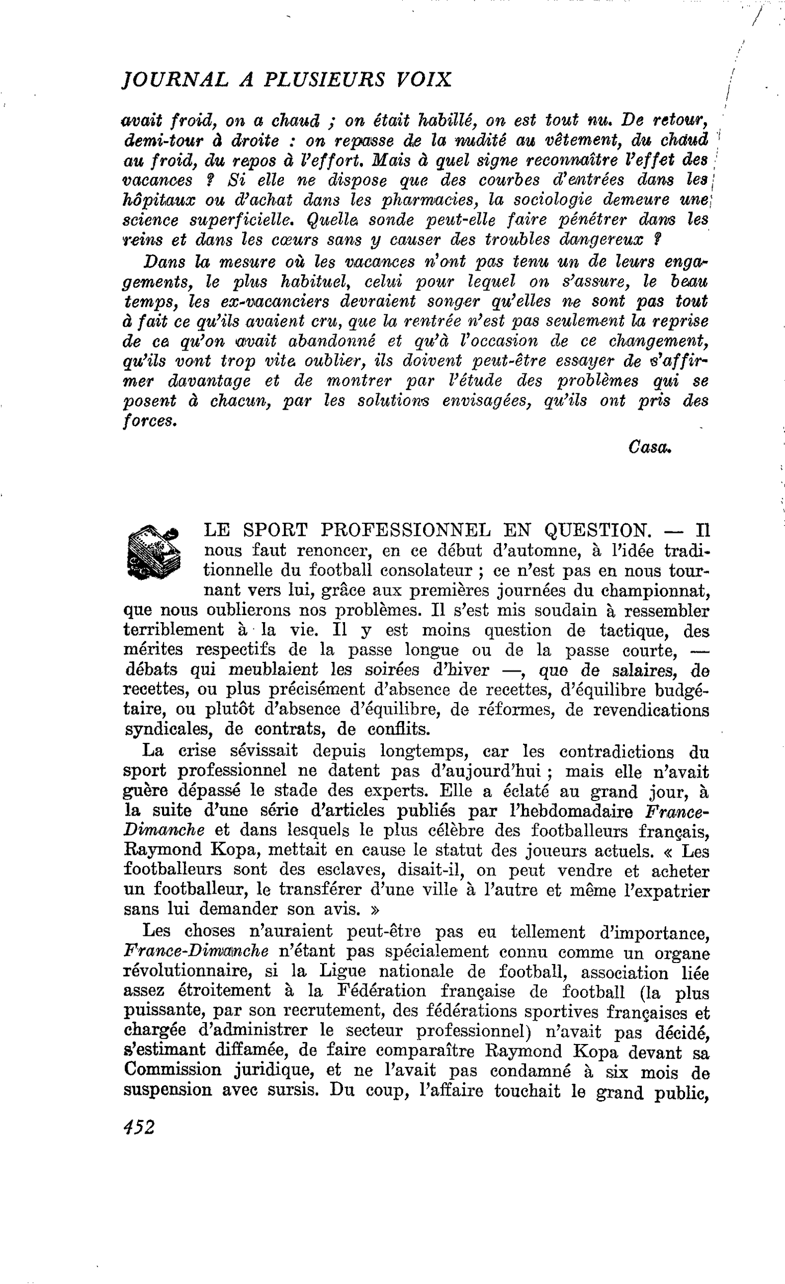 LE SPORT PROFESSIONNEL EN QUESTION