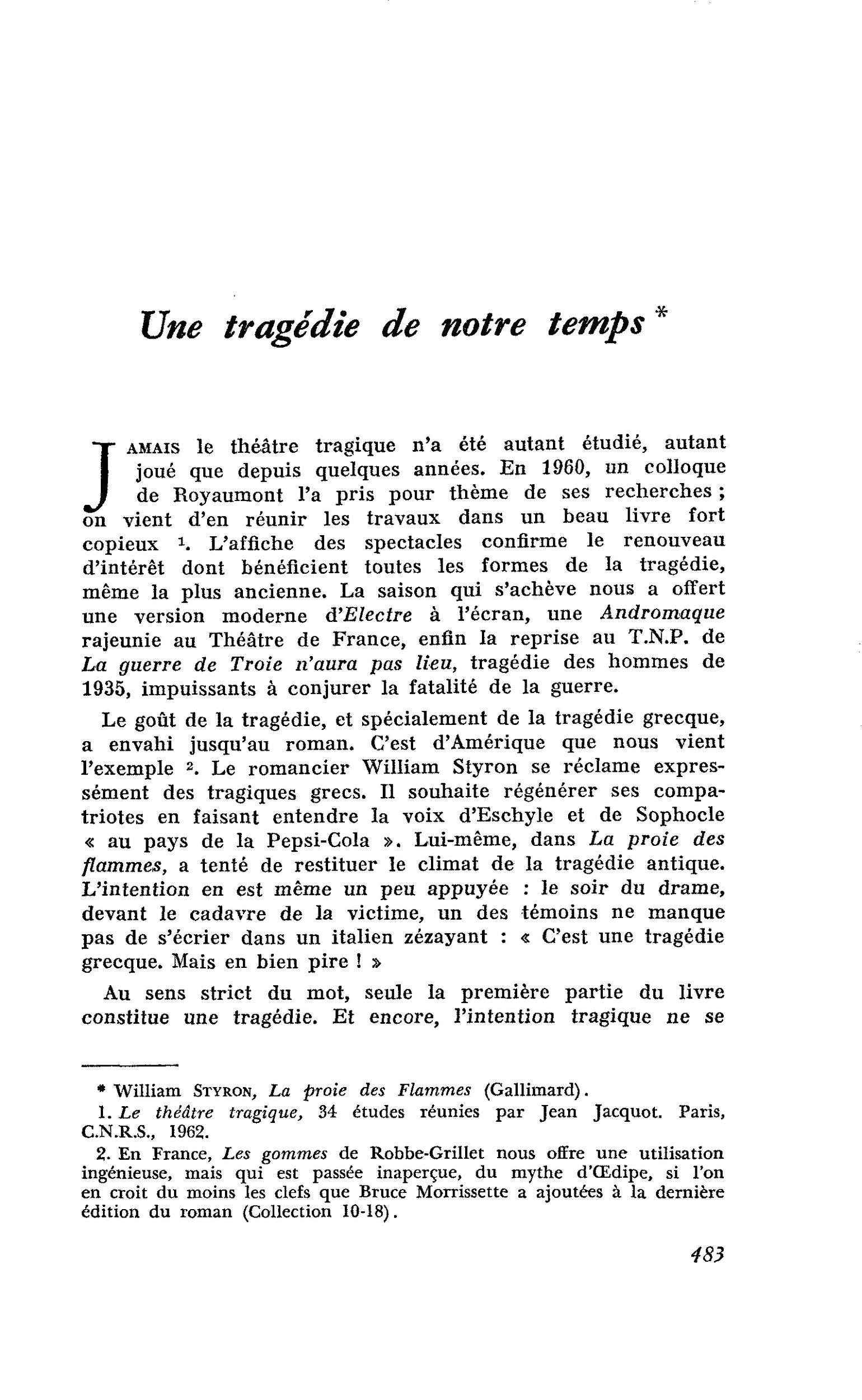 Une tragédie de notre temps