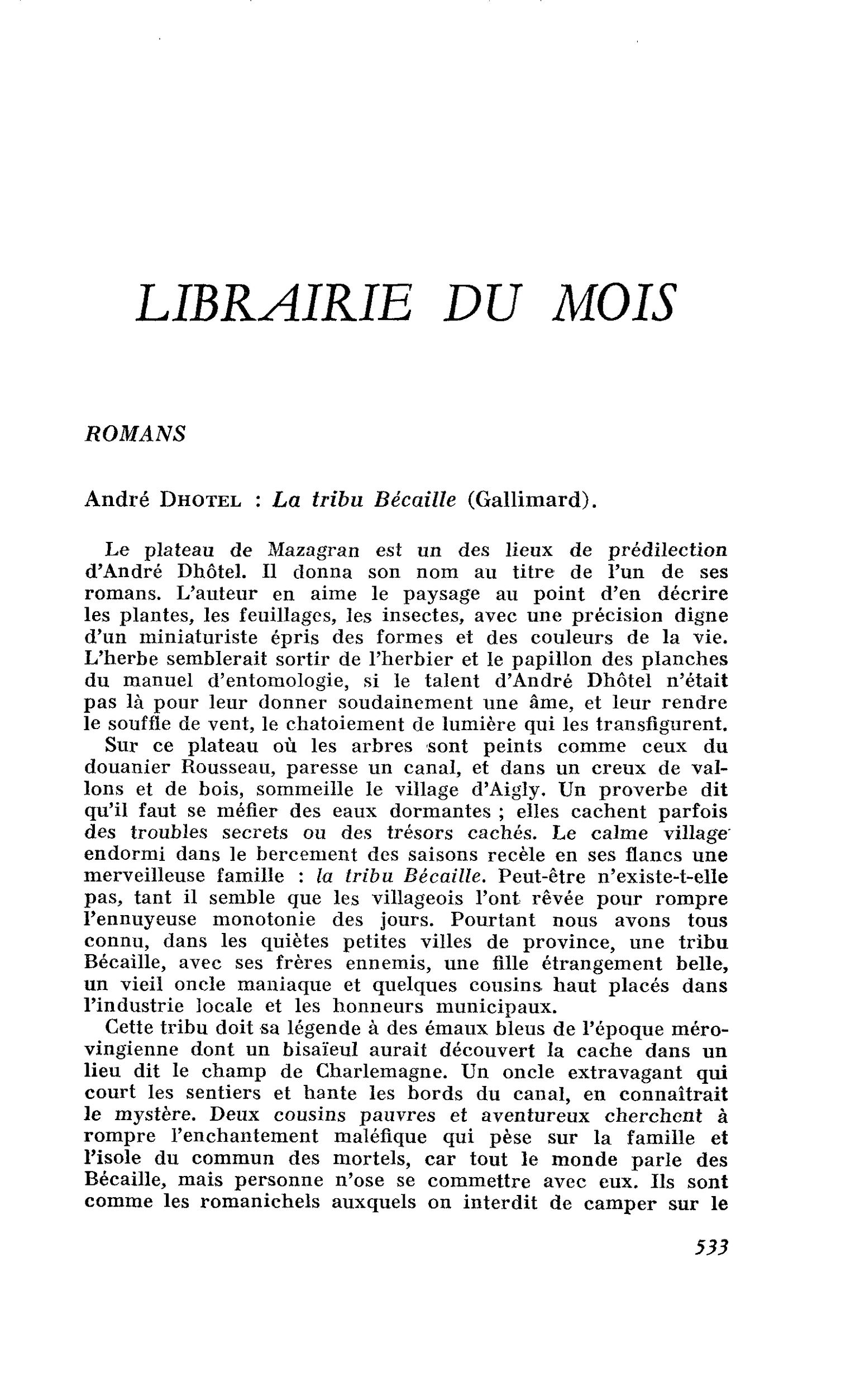 André Dhôtel : La tribu Bécaille