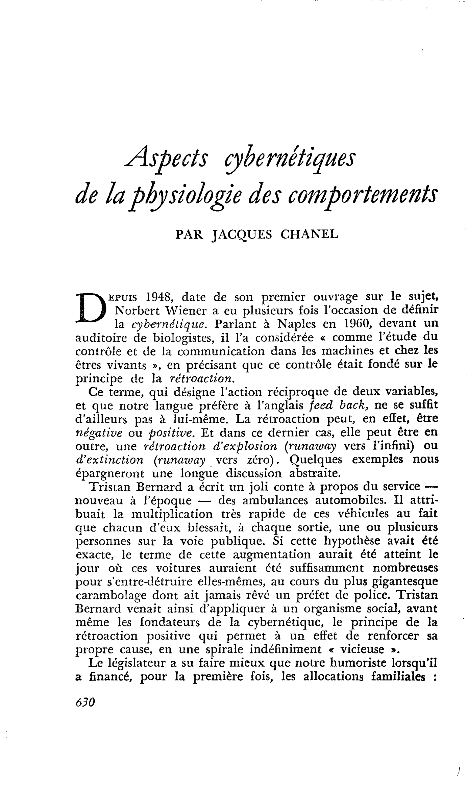 Aspects cybernétiques de la physiologie des comportements