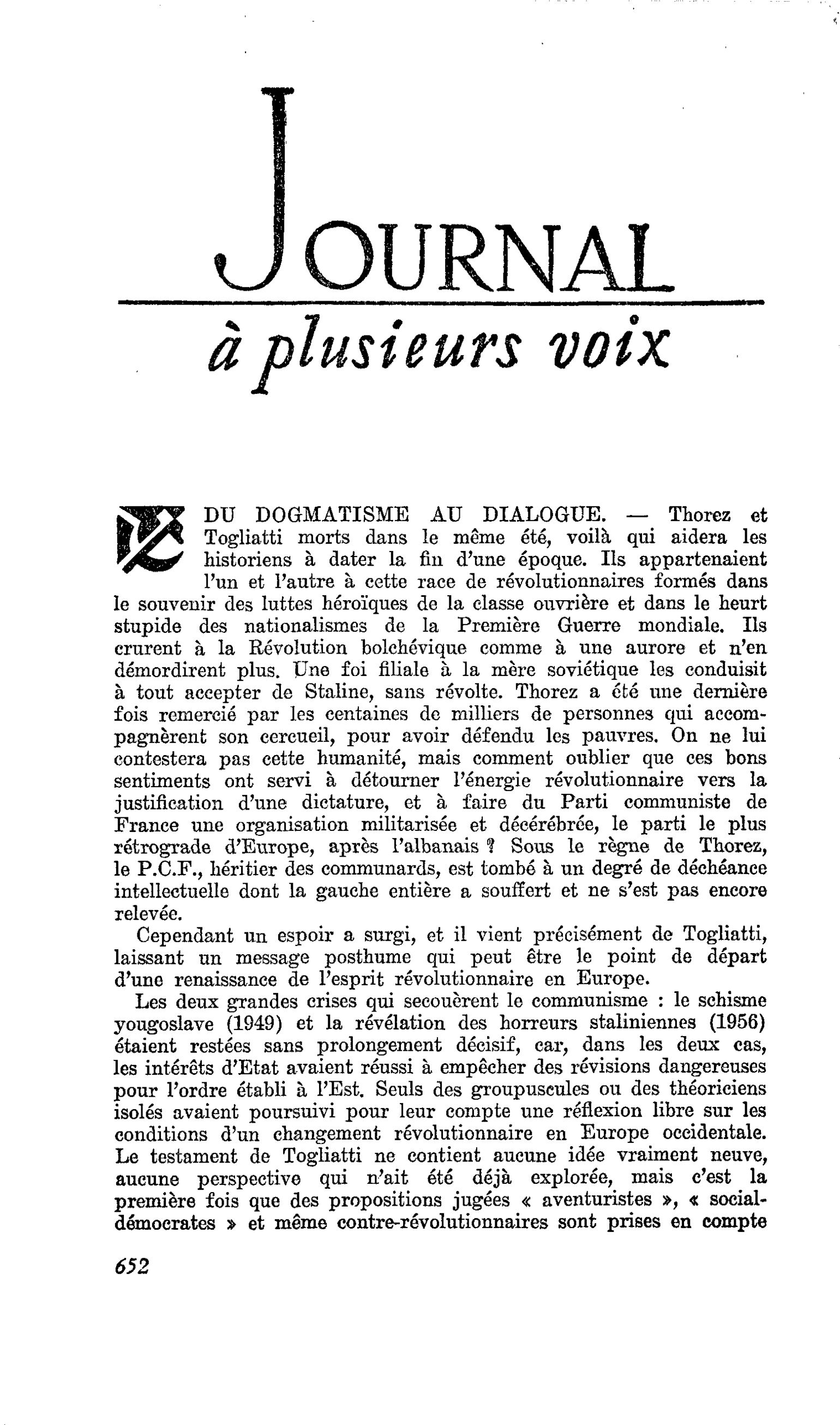 DU DOGMATISME AU DIALOGUE