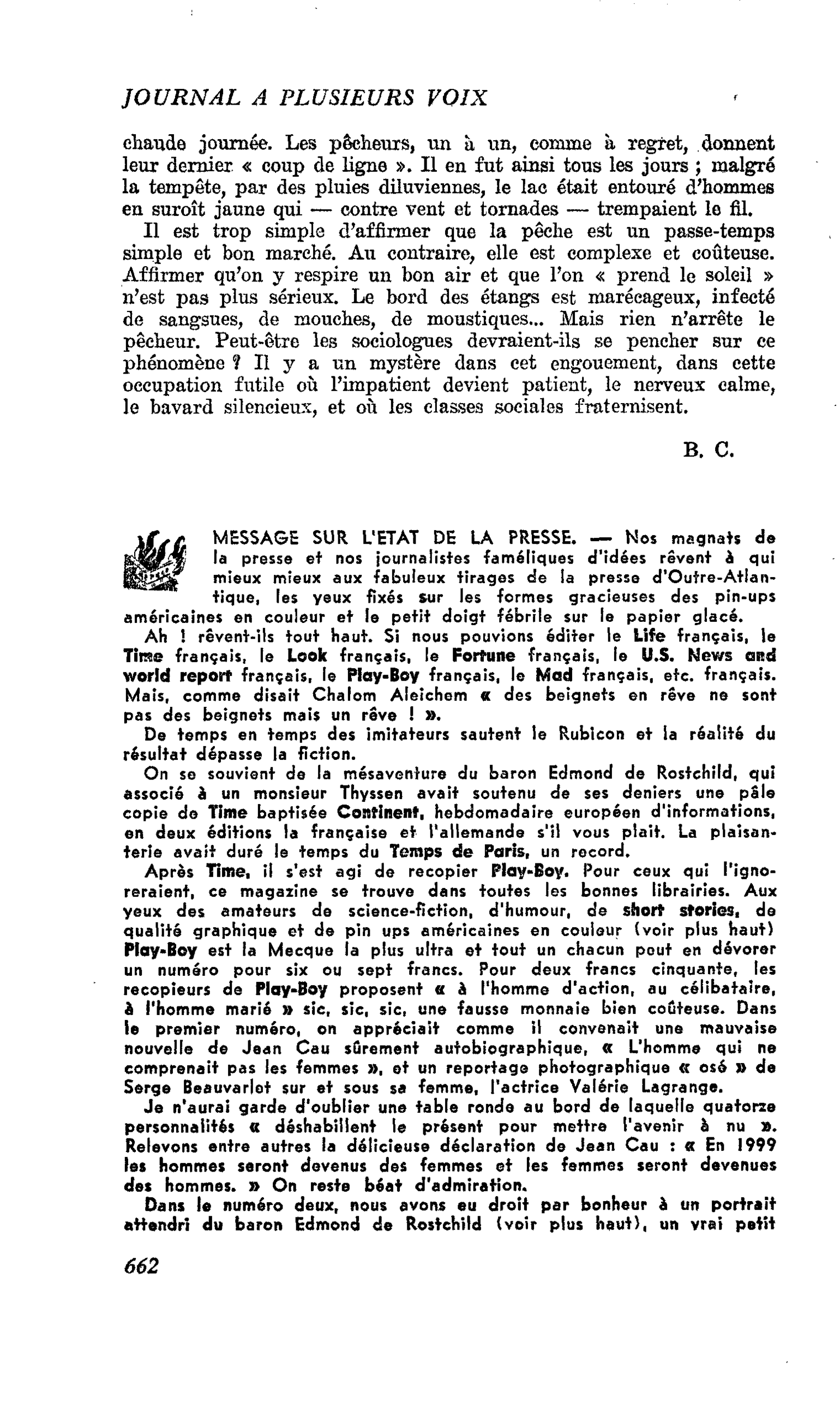 MESSAGE SUR L’ETAT DE LA PRESSE