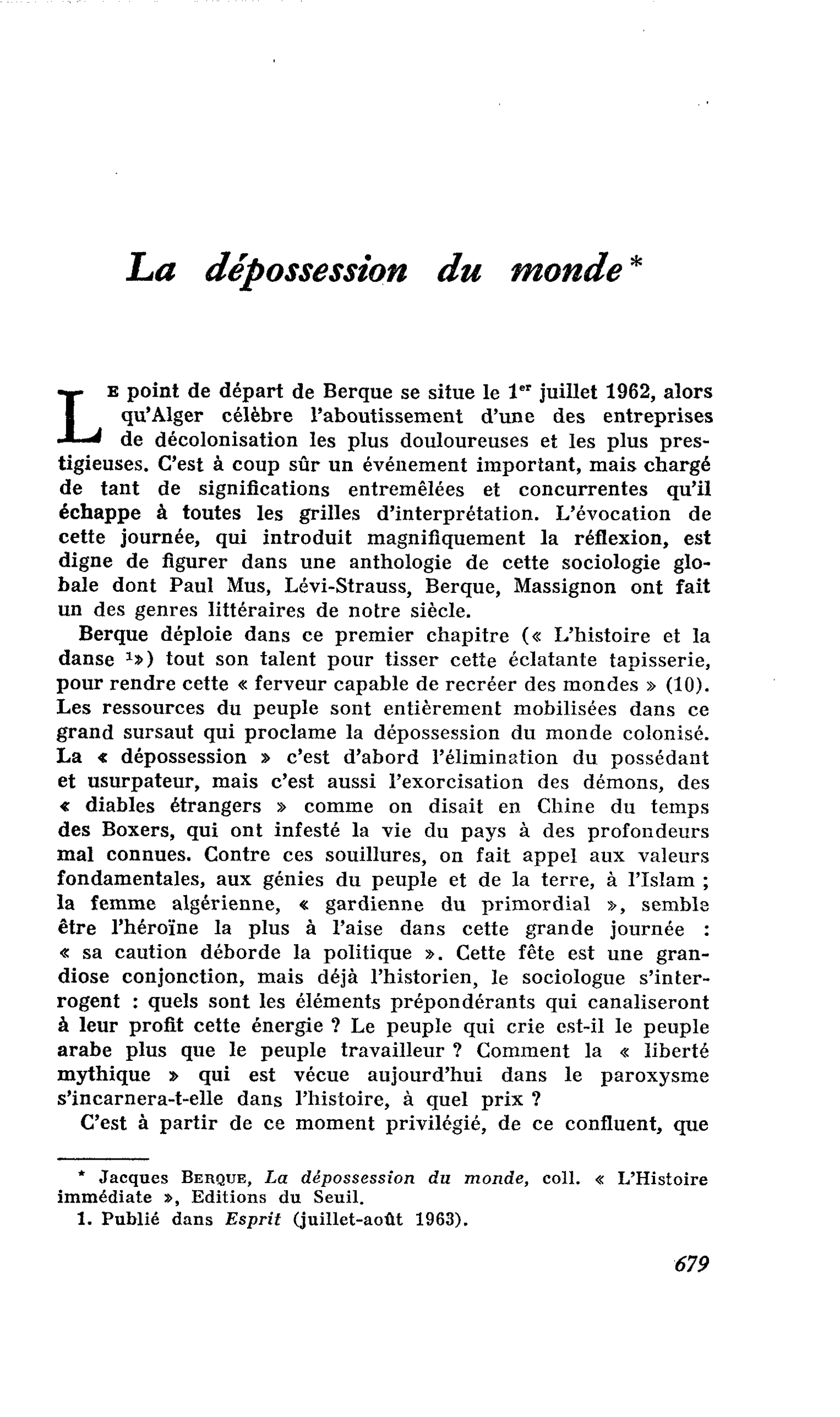 La dépossession du monde